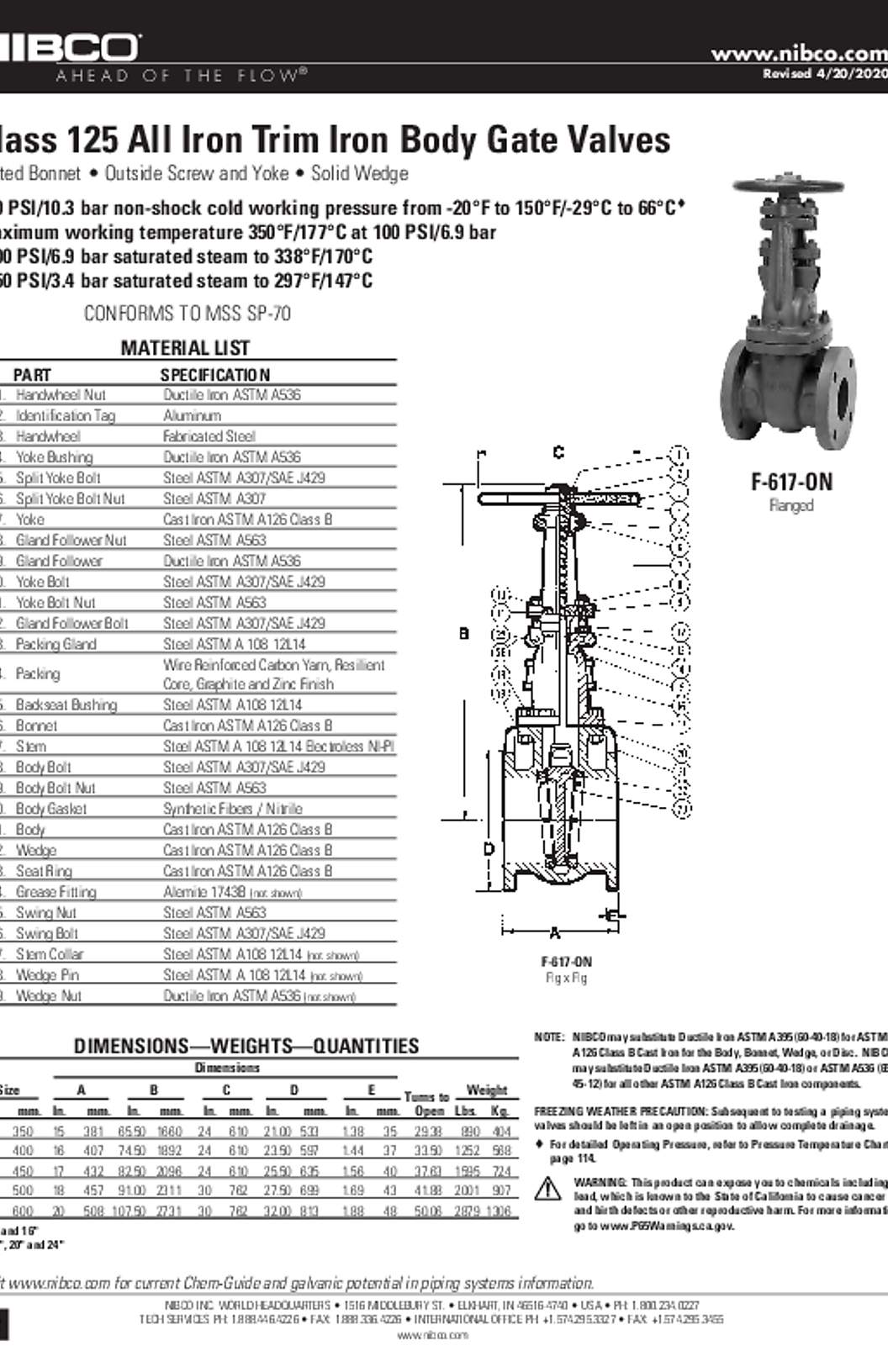 NIBCO F-617-ON (Large Diameter) Submittal