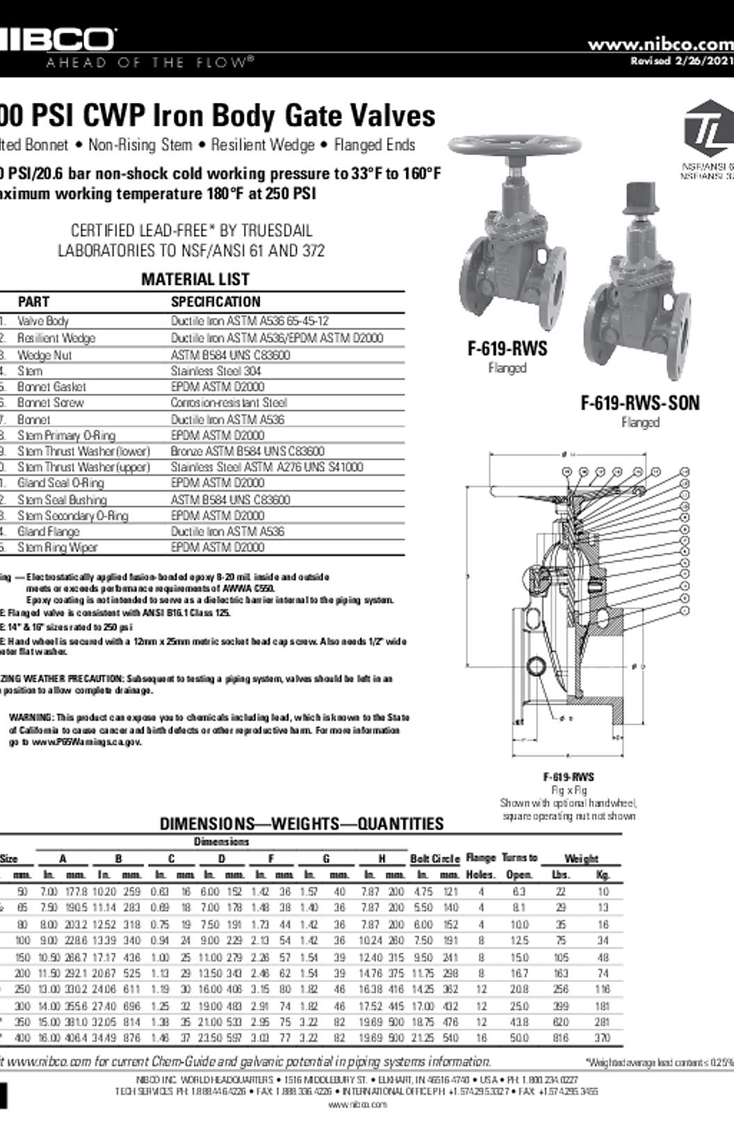 NIBCO F-619-RWS-SON Submittal