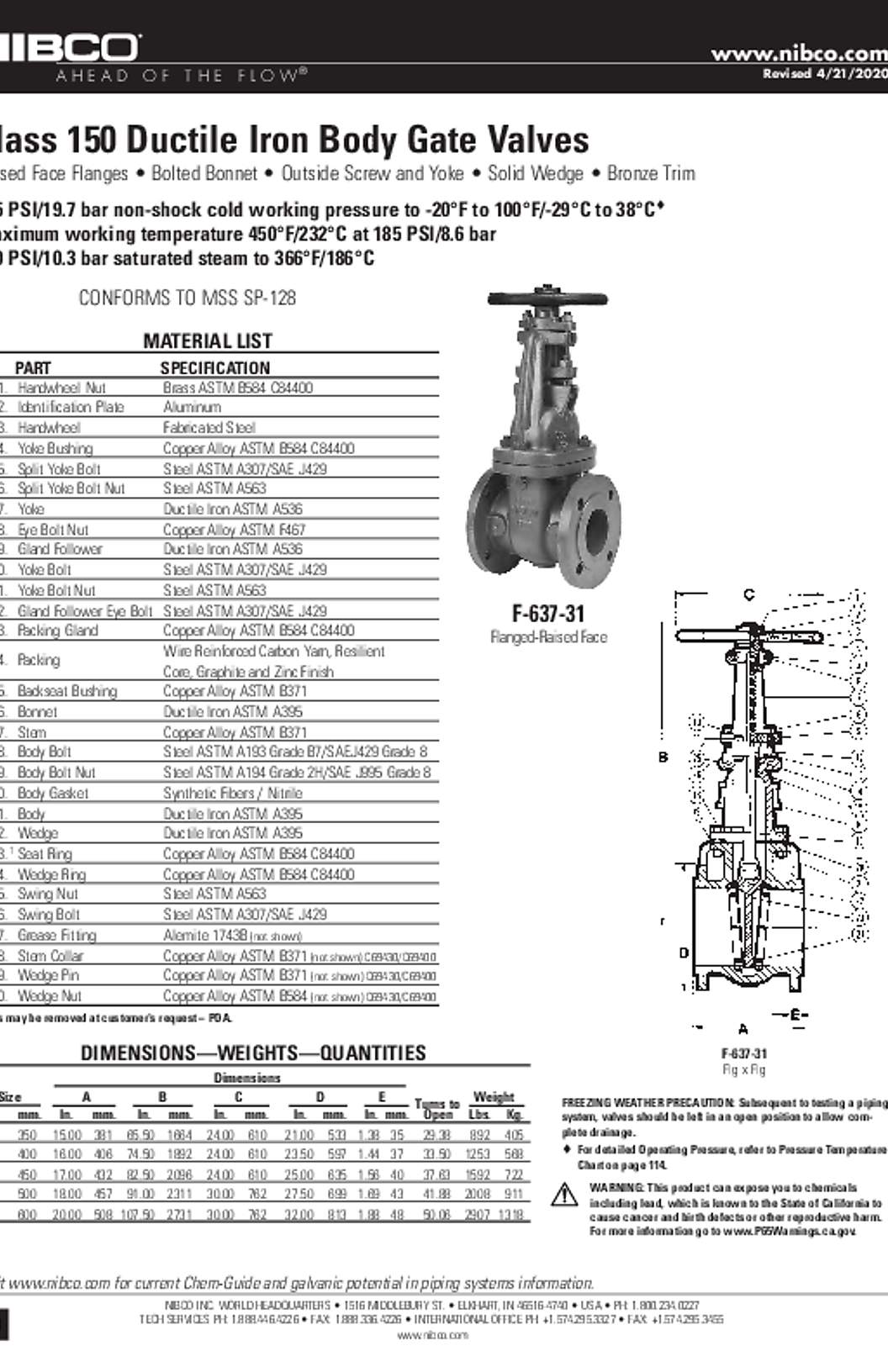 NIBCO F-637-31 (Large Diameter) Submittal