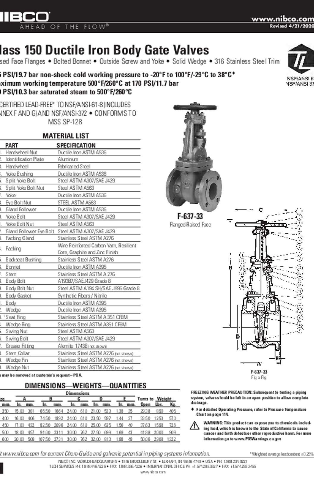 NIBCO F-637-33 (Large Diameter) Submittal