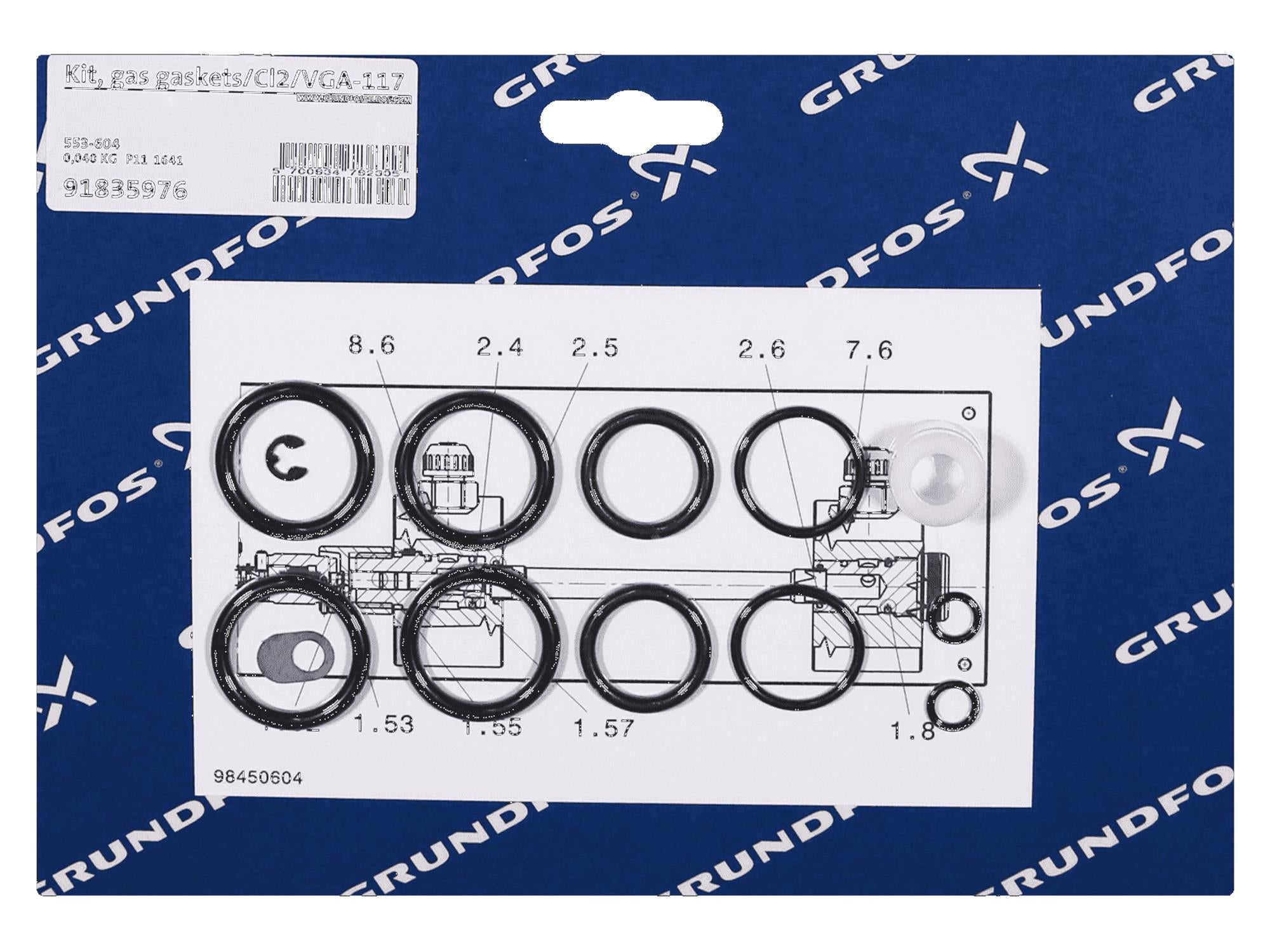 Grundfos 91835976, Gasket Kit for Cl2 VGA-117 up to 10kg