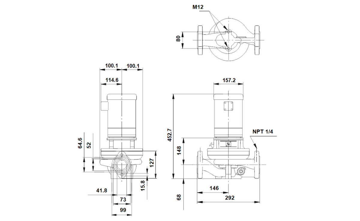 Grundfos 96411799, TP40-160/2 3/4hp TEFC Inline Pump