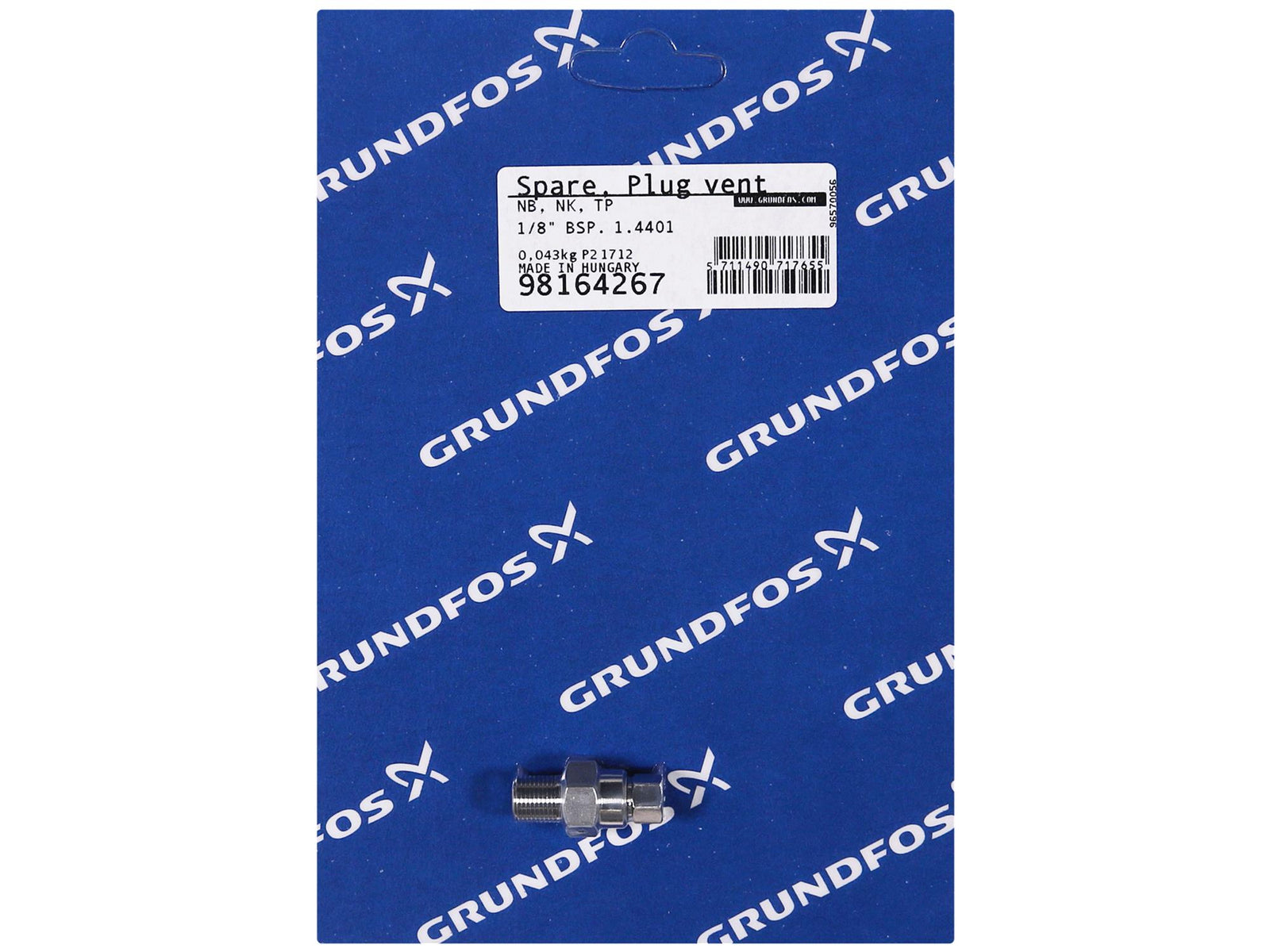 Grundfos 98164267, Plug Vent 1/8 Inch BSP, Stainless Steel 1.4401