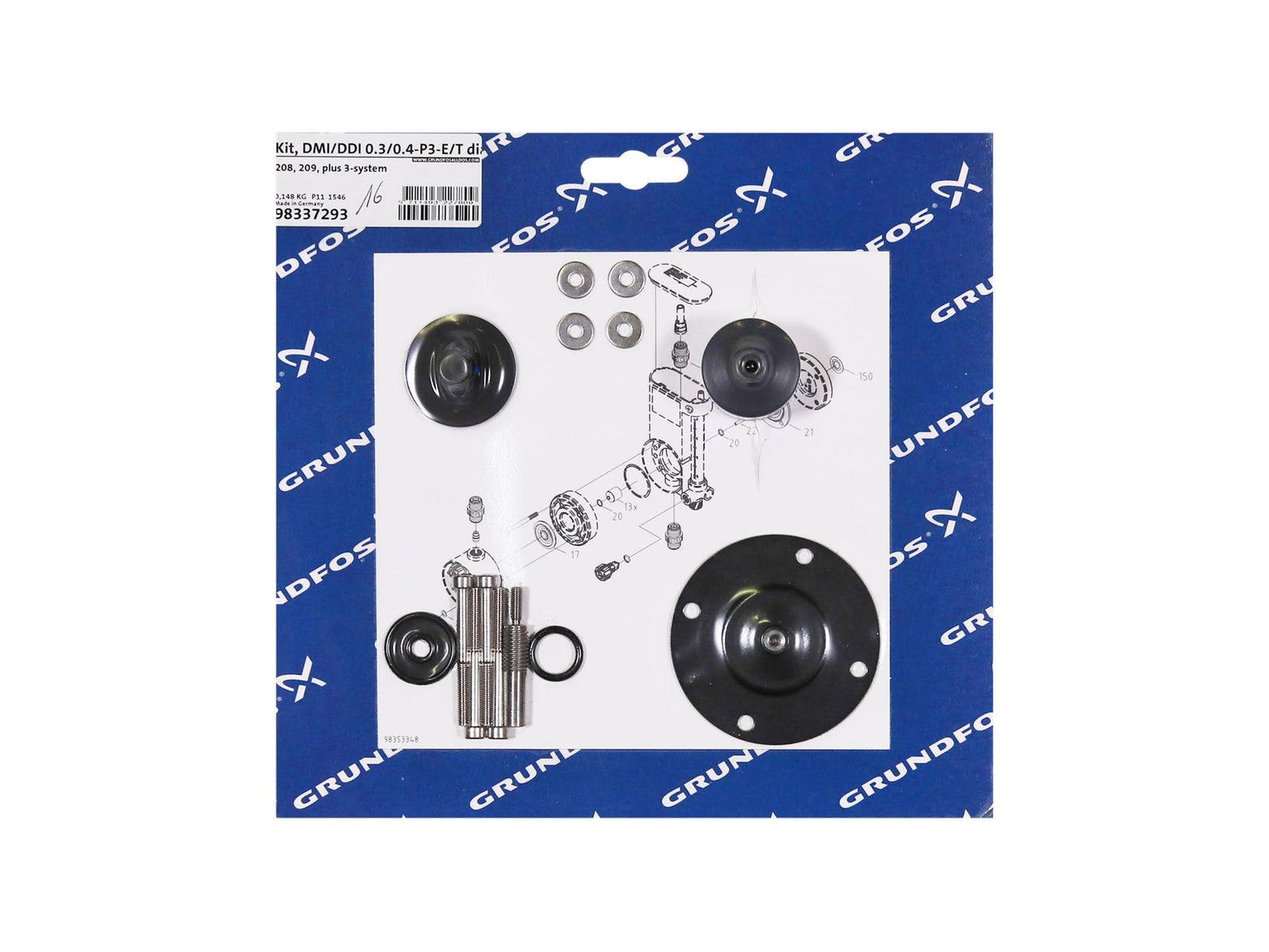 Grundfos 98337293, Diaphragm Kit DMI/DDI 0.3/0.4-P3-E/T