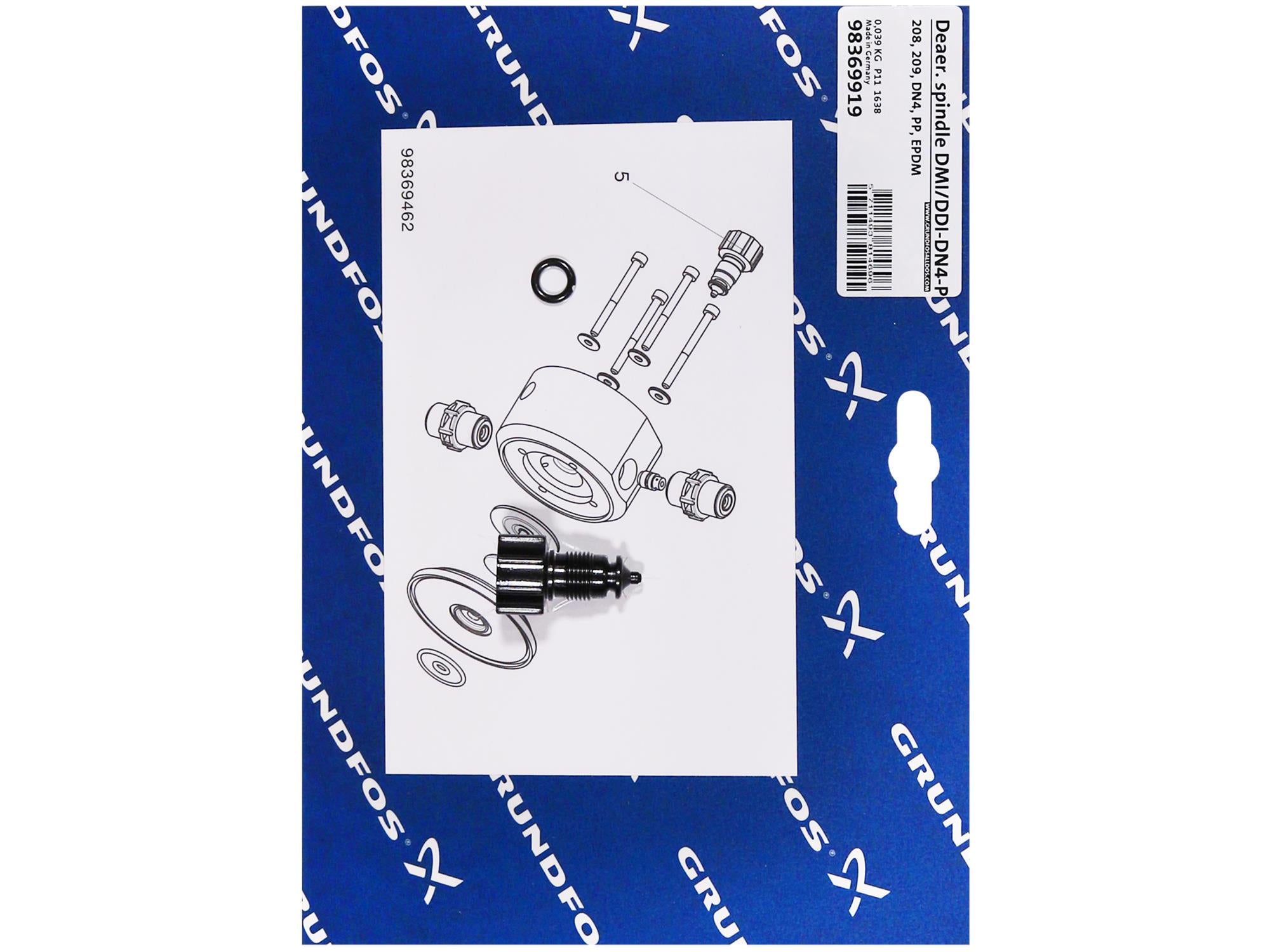 Grundfos 98369919, Deaeration Spindle DMI/DDI-DN4-PVC/V Fitting