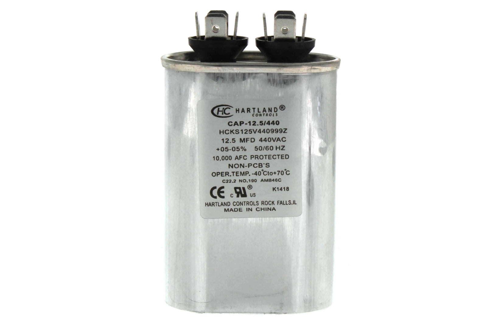 Hartland Controls CAP-12.5/440, 12.5 µF 370/440V Oval Run Capacitor