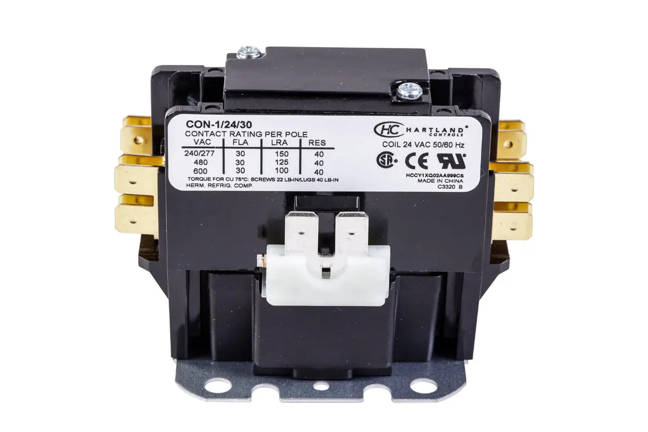 Hartland Controls CON-1/24/30, 1P 24V 30A Contactor W/Shunt