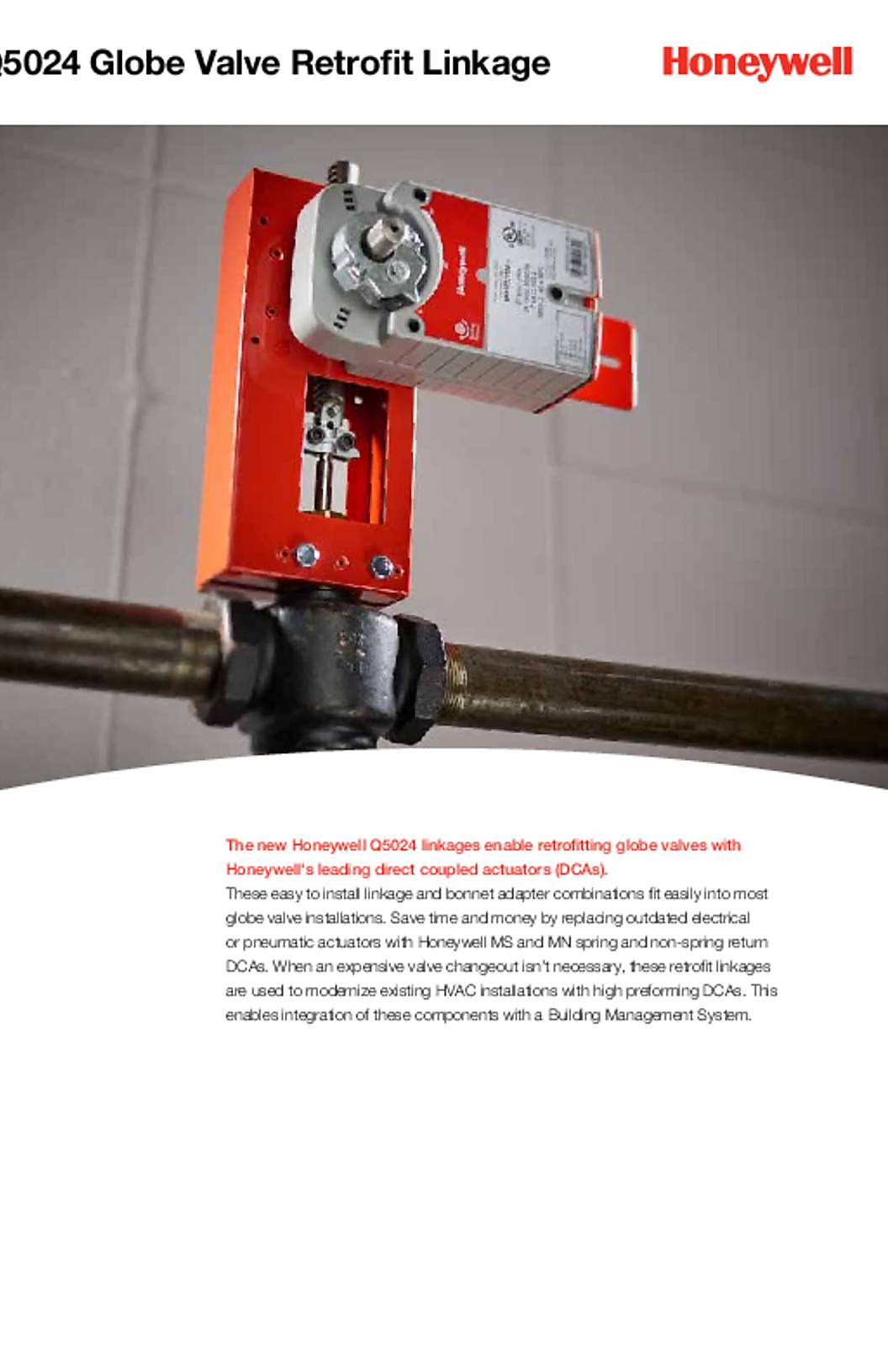 Honeywell Sell Sheet for Q5024 Globe Valve Retrofit Linkage (English)