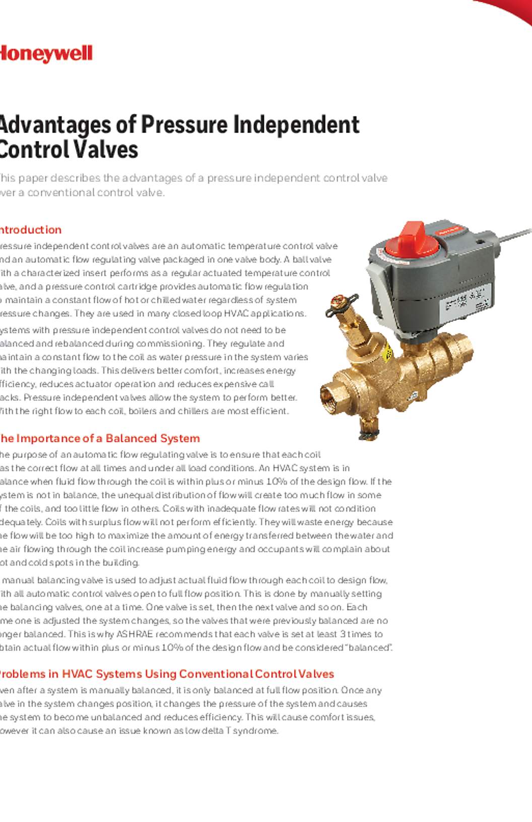 Honeywell White Paper for VRN Valves - Advantages of Pressure Independent Control Valves