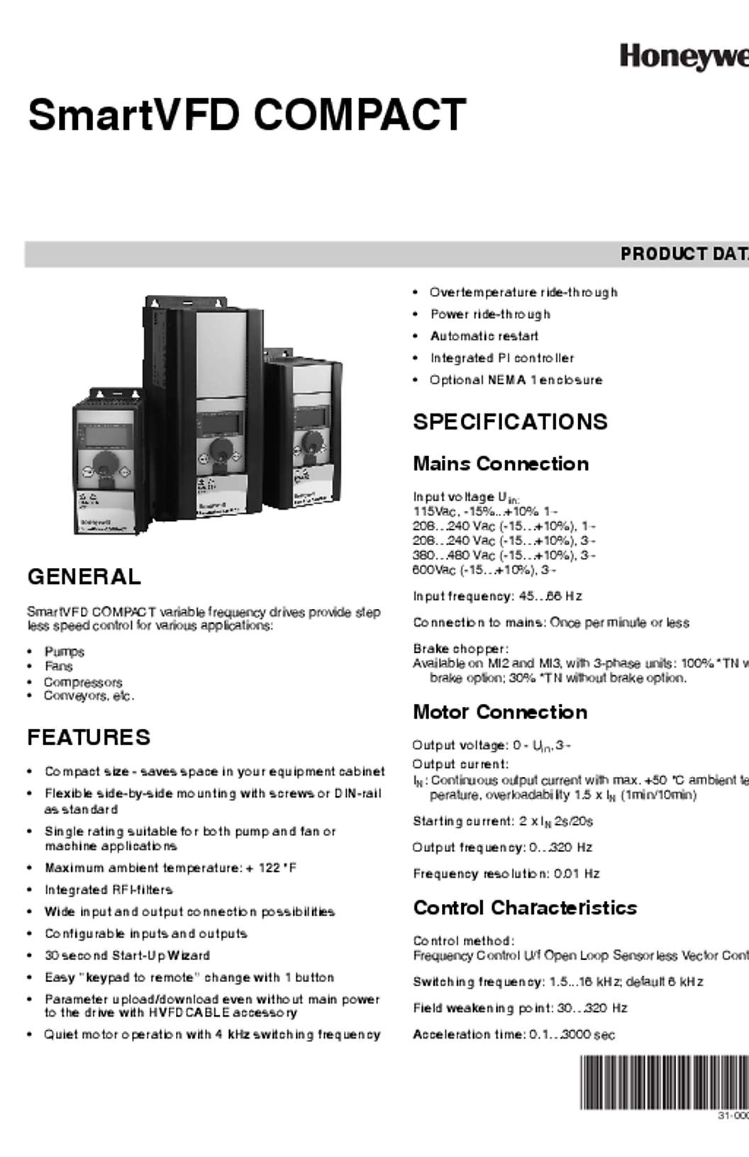 Honeywell 31-00075—01 - SmartVFD Compact