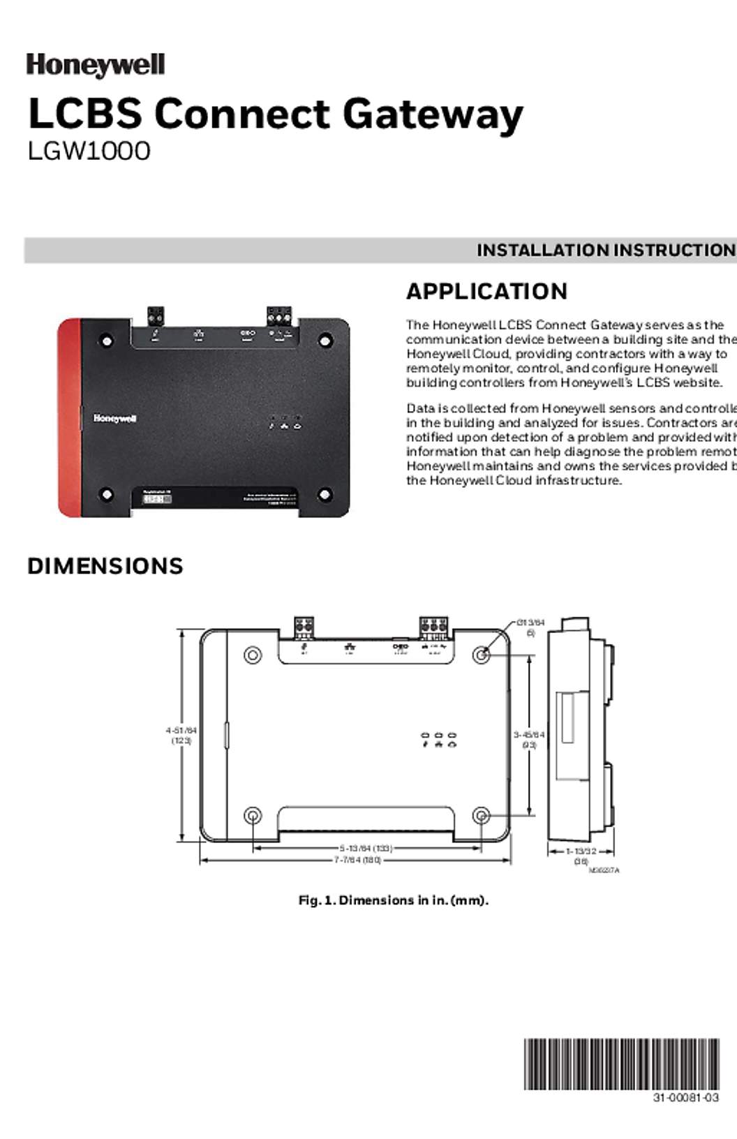 Honeywell 31-00081—03 - LCBS Connect Gateway