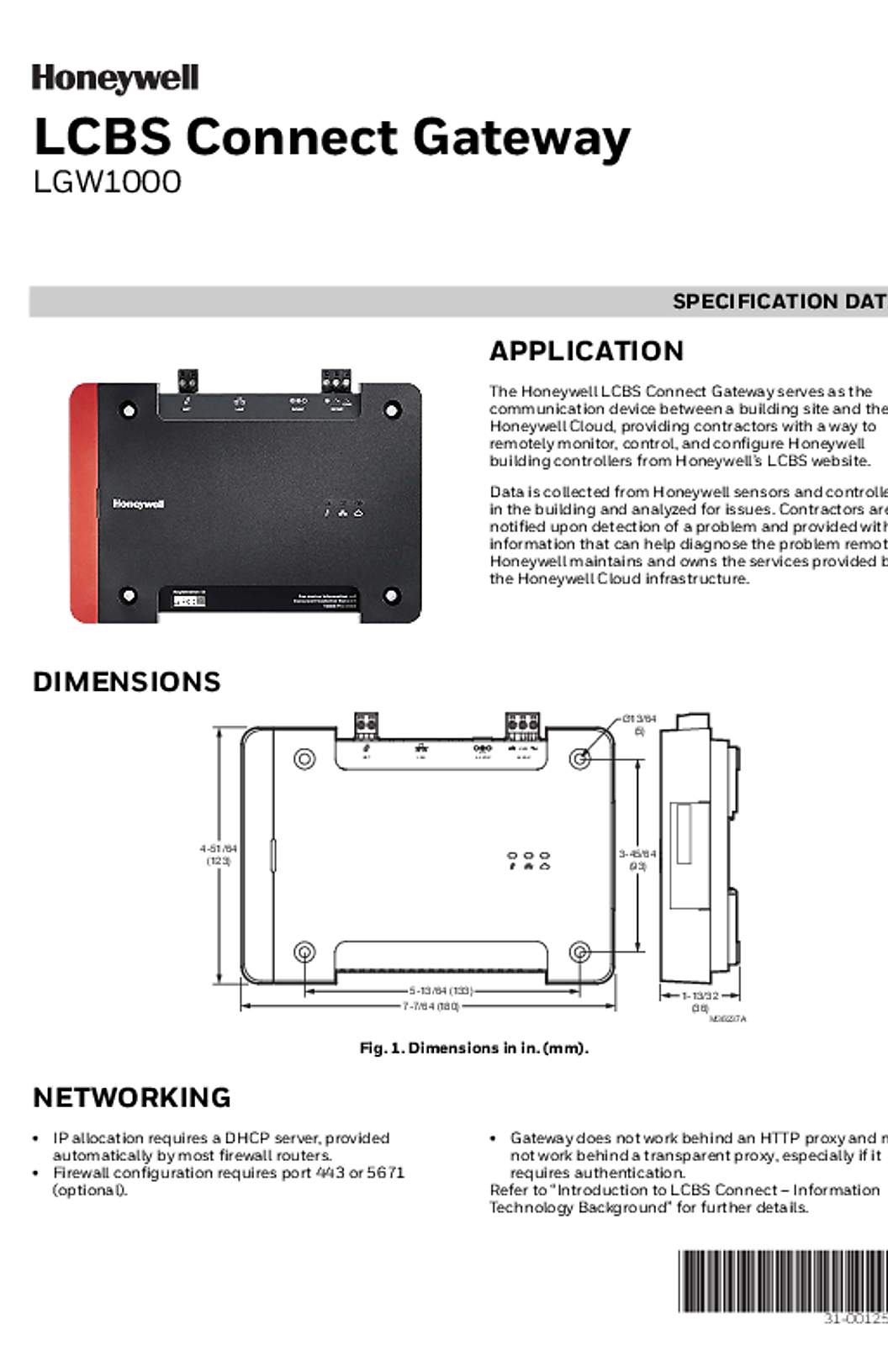 Honeywell 31-00125—01 - LCBS Connect Gateway