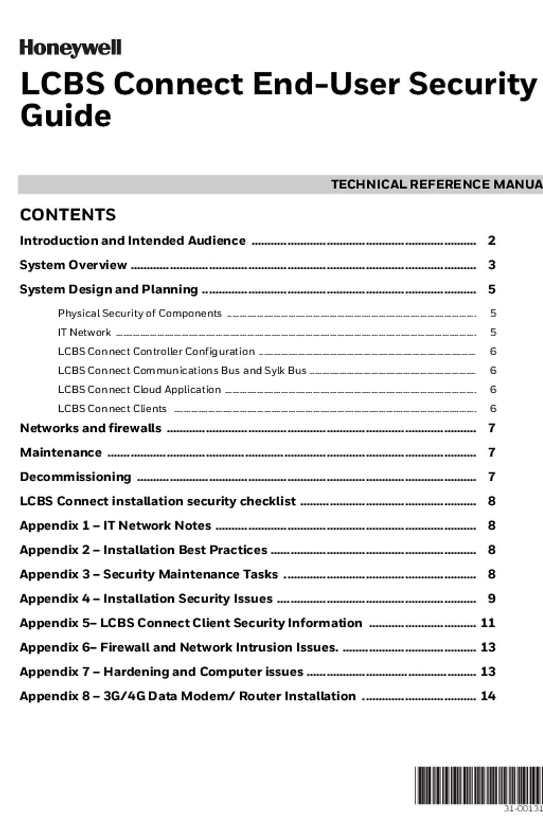 Honeywell 31-00131—01 - LCBS Connect End-User Security Guide