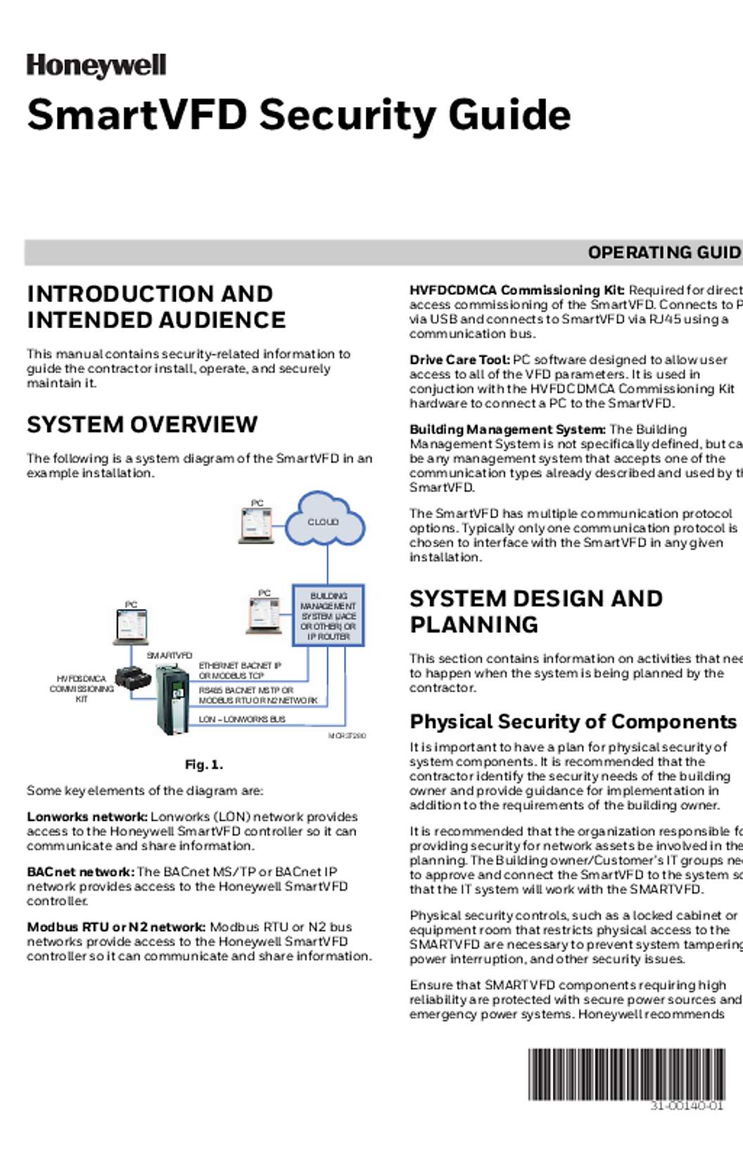 Honeywell 31-00140—01 - SmartVFD Security Guide