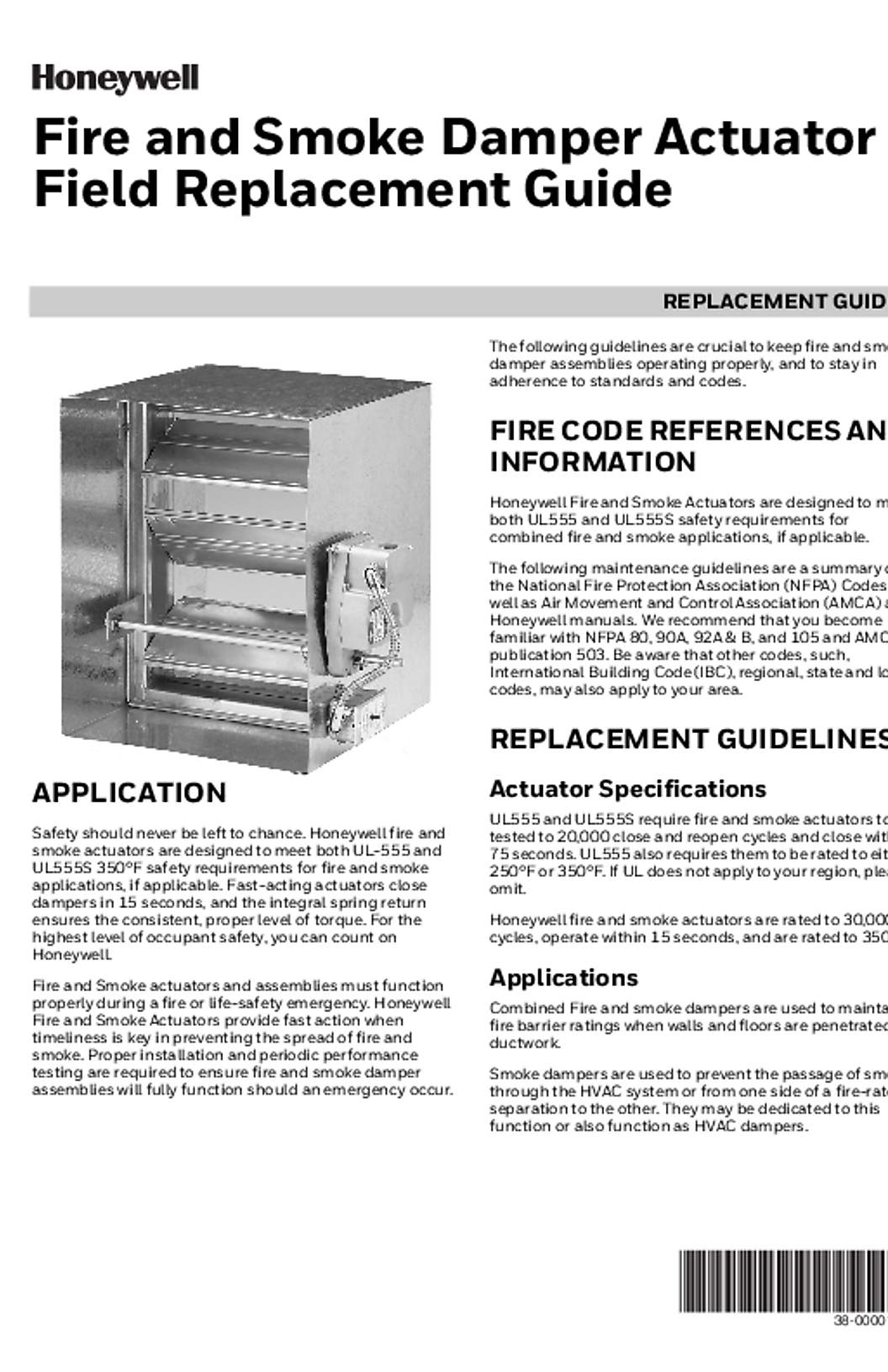 Honeywell 38-00001—02 - Fire and Smoke Damper Actuator Field Replacement Guide