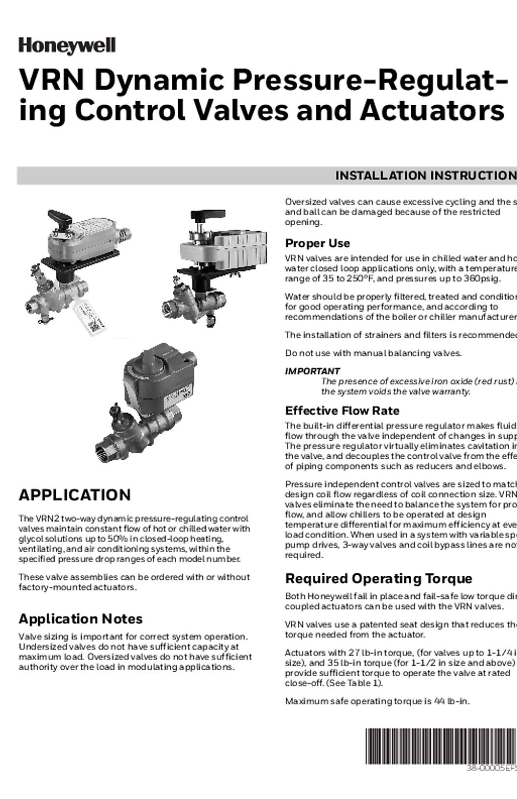 Honeywell 38-00005EFS—04 - VRN Dynamic Pressure-Regulating Control Valves and Actuators