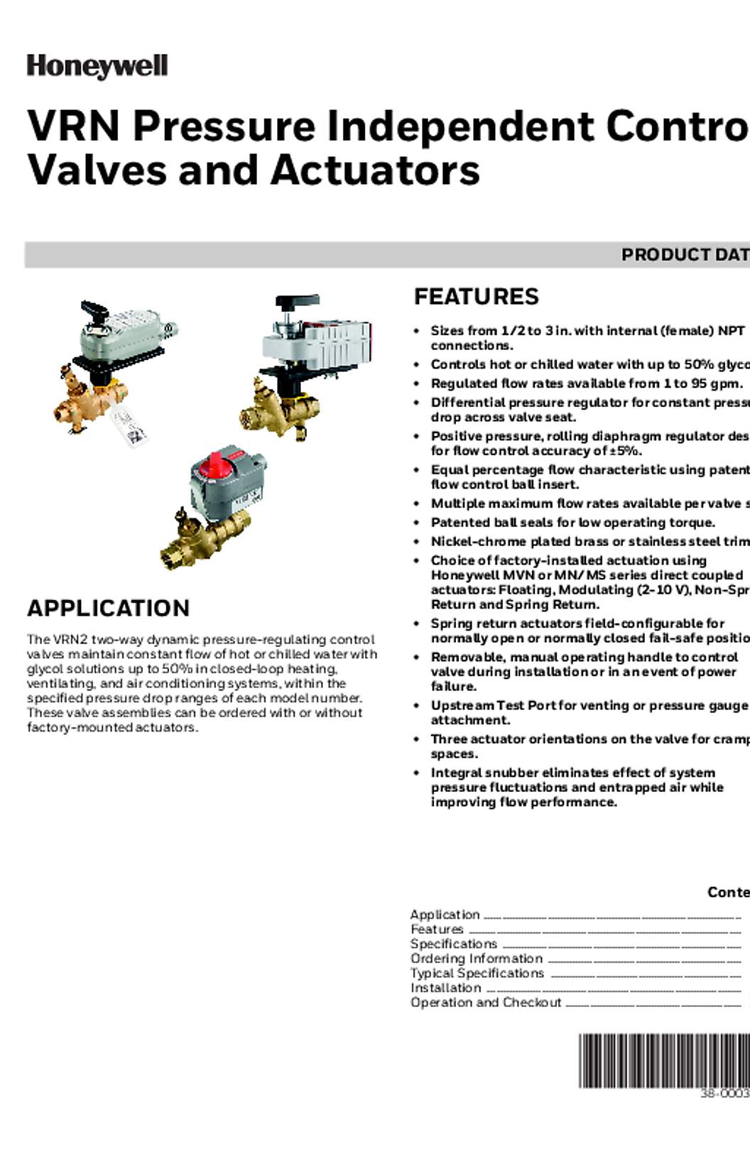 Honeywell 38-00032—03 - VRN Pressure Independent Control Valves and Actuators