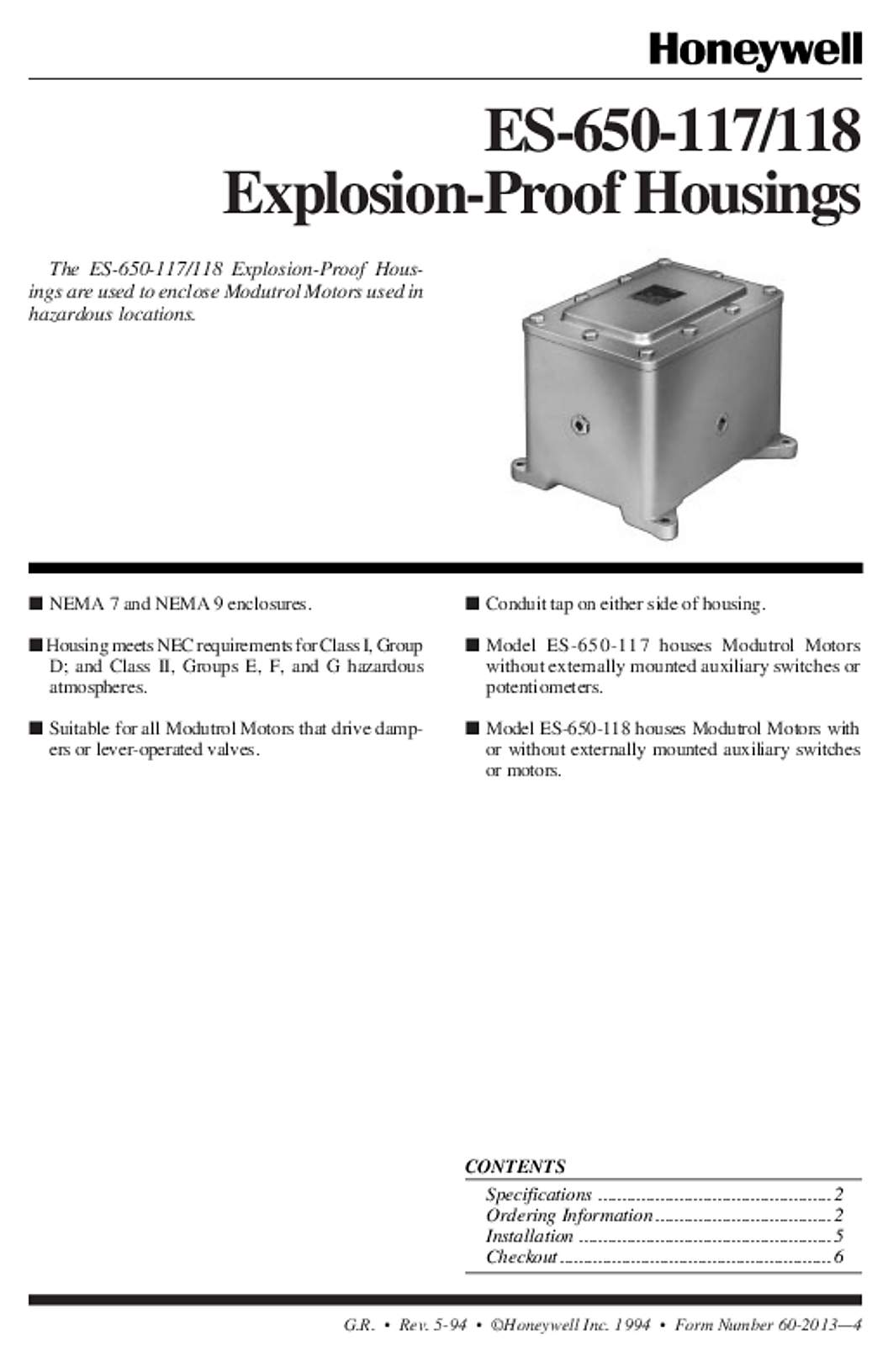 Honeywell 60-2013 - ES-650-117/118 Explosion-Proof Housings