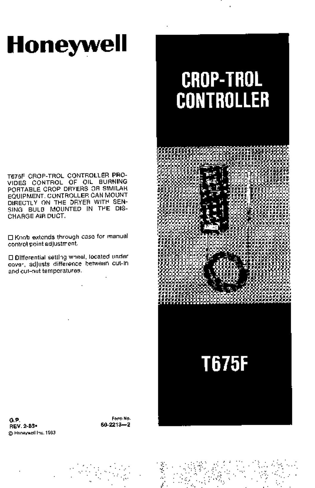 Honeywell Product Data for T675F Crop-Trol Controller (English)