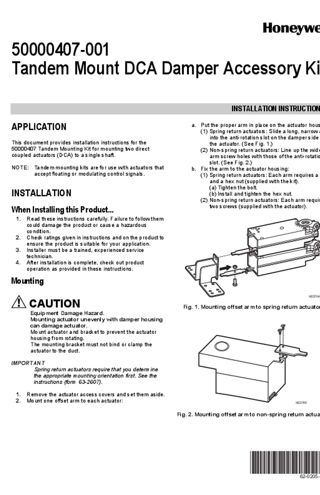 Honeywell 62-0205-01 - 50000407-001 Tandem Mount DCA Damper Accessory Kit