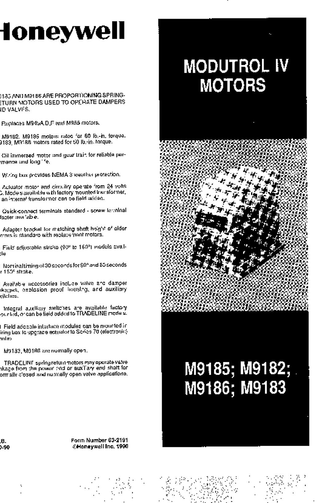 Honeywell Product Data for M9182, M9183, M9185, M9186 Modutrol IV Motors (English)