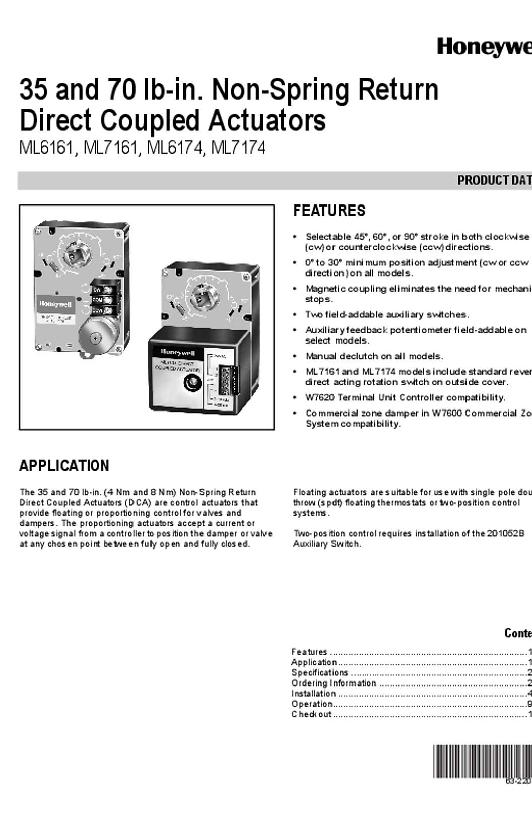 Honeywell 63-2209-9 - 35 and 70 lb-in. Non-Spring Return Direct Coupled Actuators