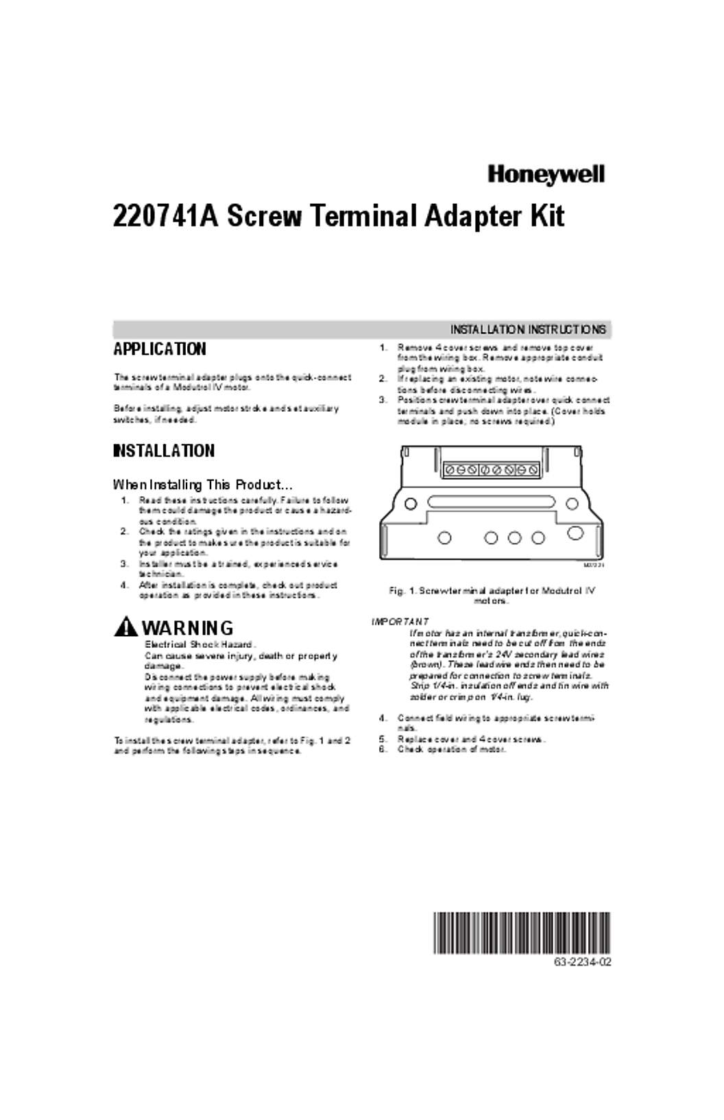 Honeywell Installation Instructions