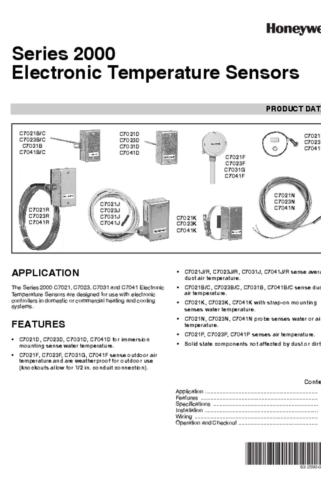 Honeywell 63-2590—06 - Series 2000 Electronic Temperature Sensors