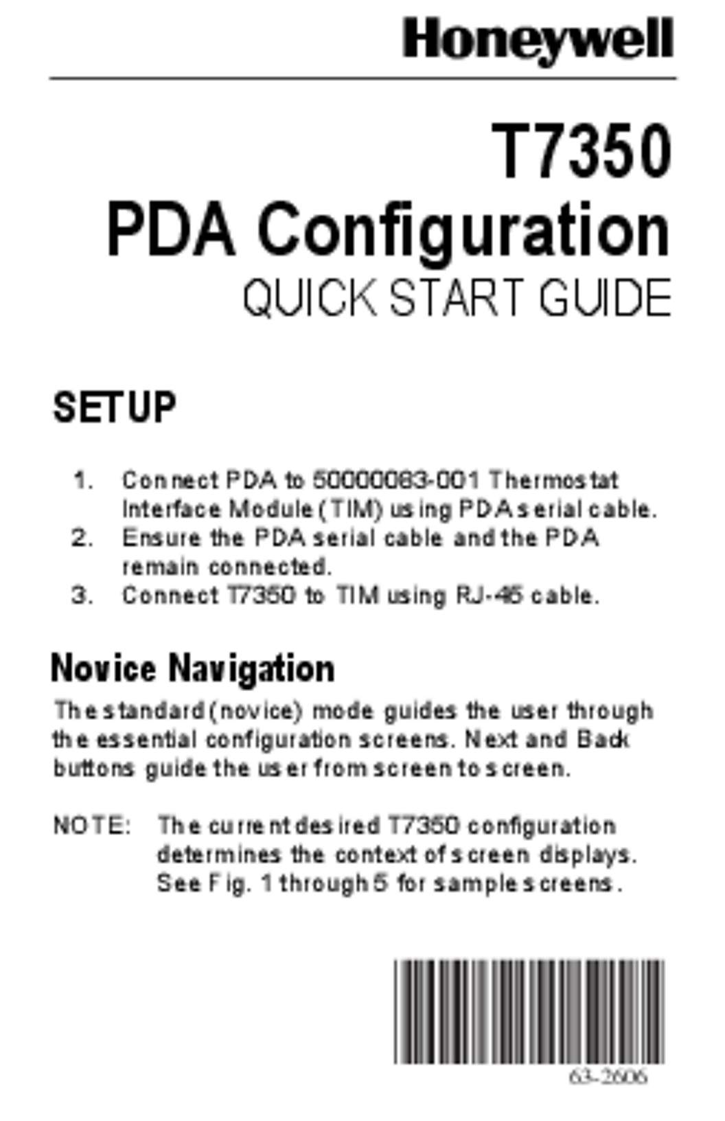 Honeywell 63-2606 - T7350 PDA Configuration