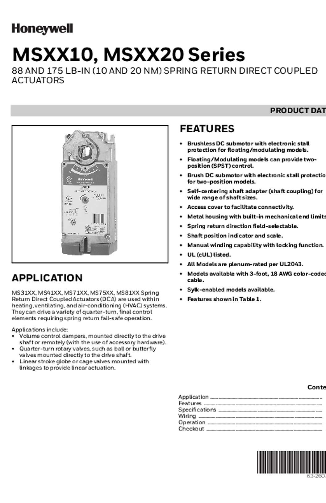 Honeywell 63-2607—26 - MSXX10, MSXX20 Series
