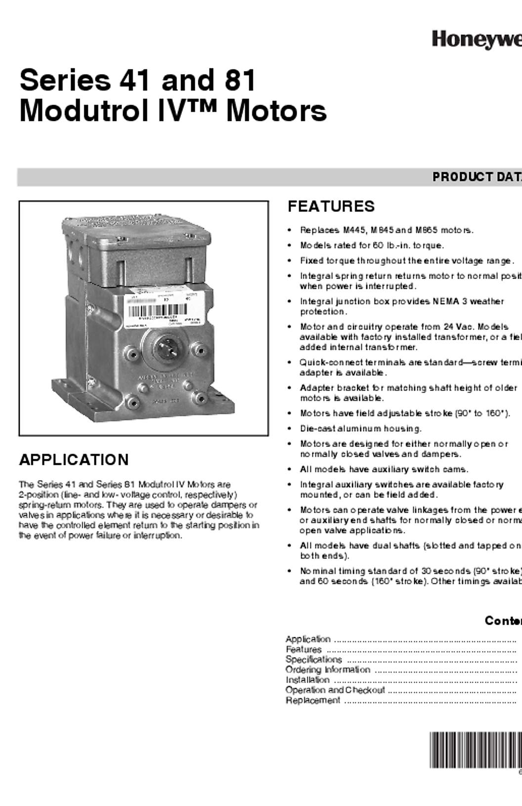 Honeywell 63-2627—02 - Series 41 and 81 Modutrol IV™ Motors