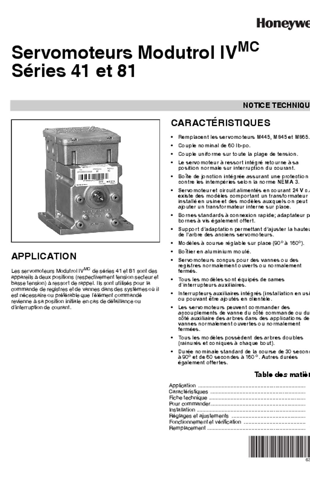 Honeywell 63-2627F—02 - Servomoteurs Modutrol IV Séries 41 et 81