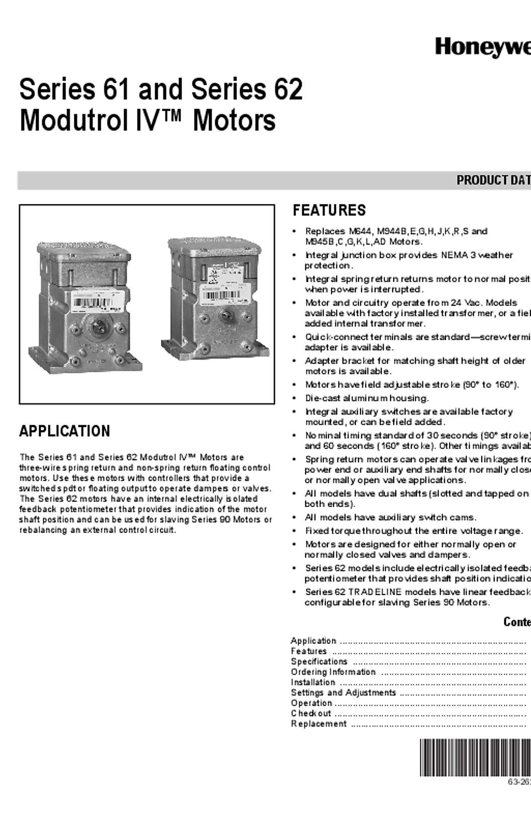 Honeywell 63-2629—05 - Series 61 and Series 62 Modutrol IV™ Motors