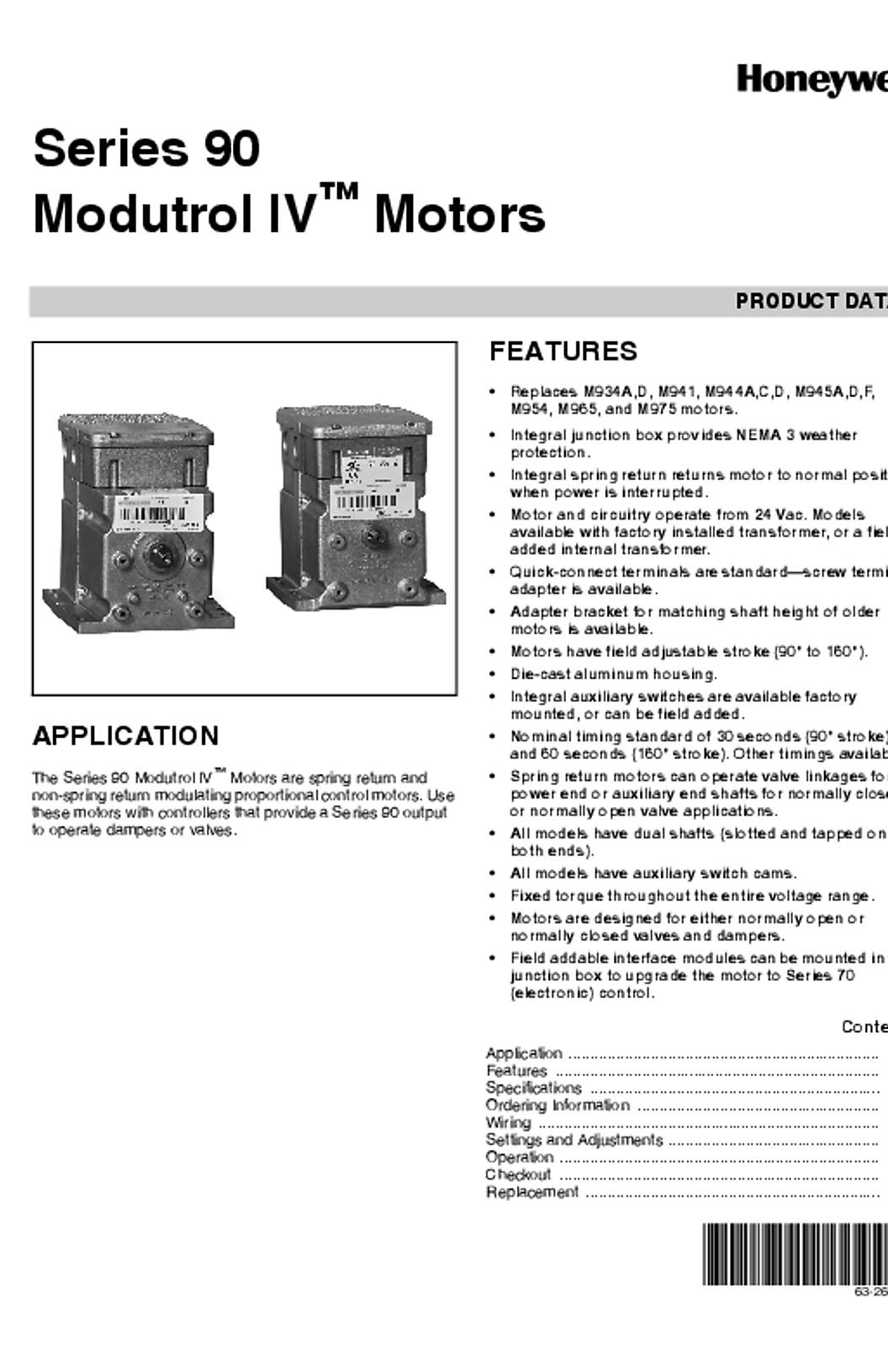 Honeywell 63-2631—07 - Series 90 Modutrol IV™ Motors