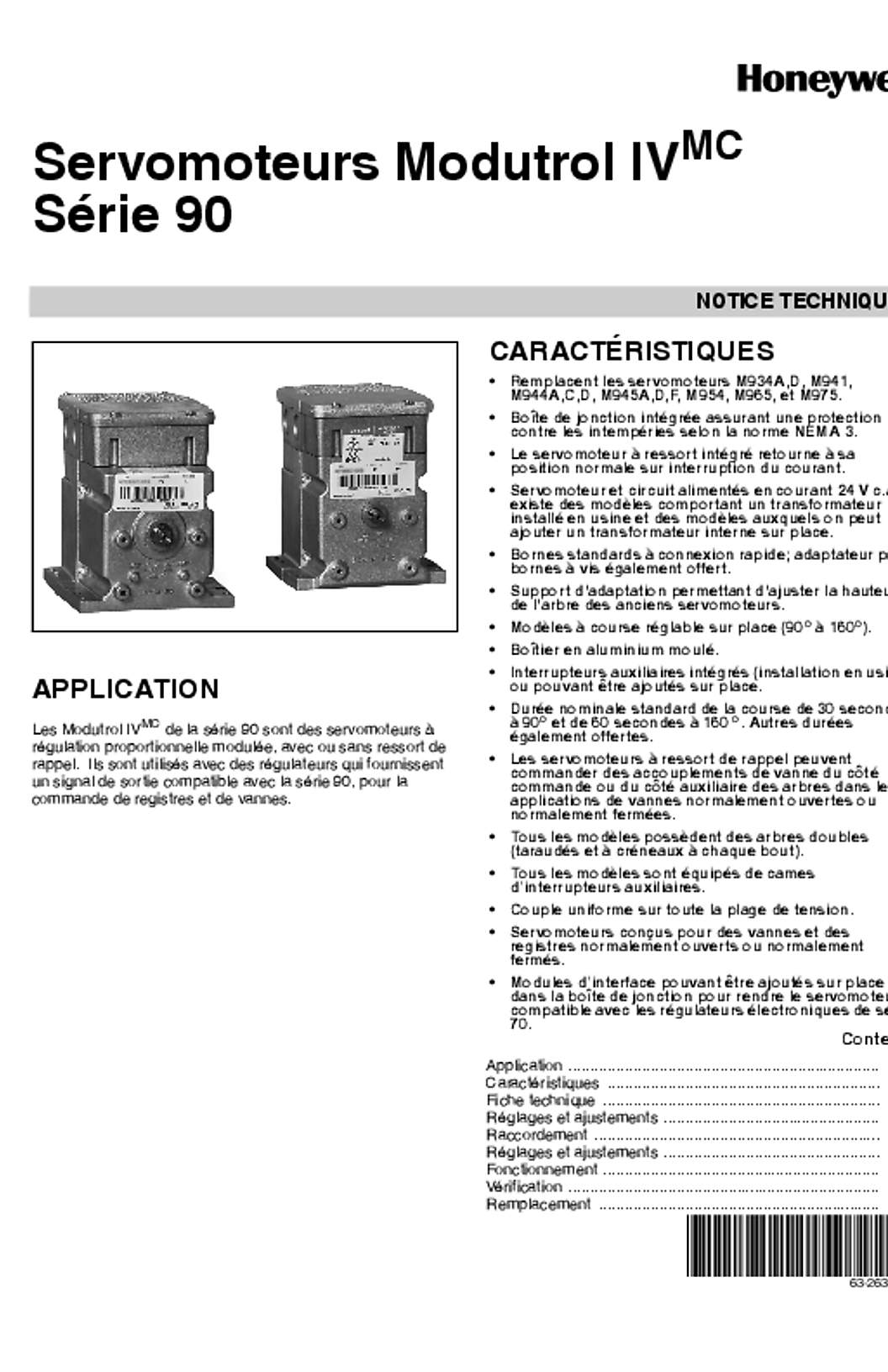 Honeywell 63-2631F—07 - Servomoteurs Modutrol IVMC Série 90