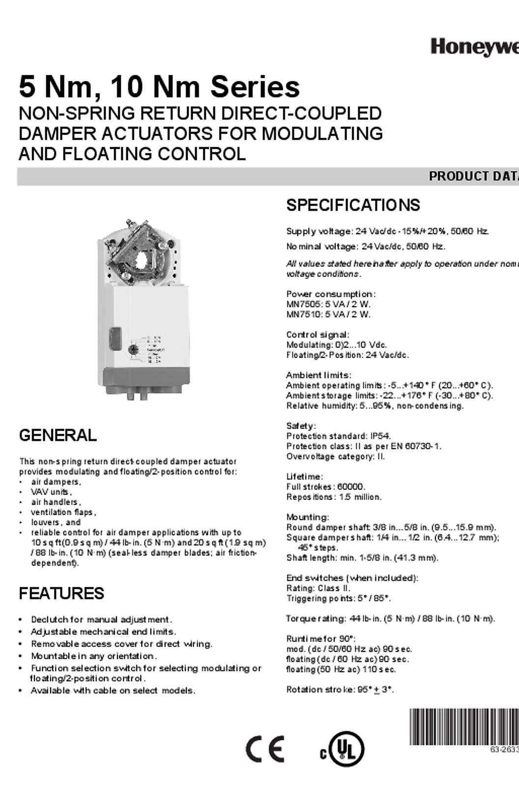 Honeywell 643-2633—03 - 5 Nm, 10 Nm Series