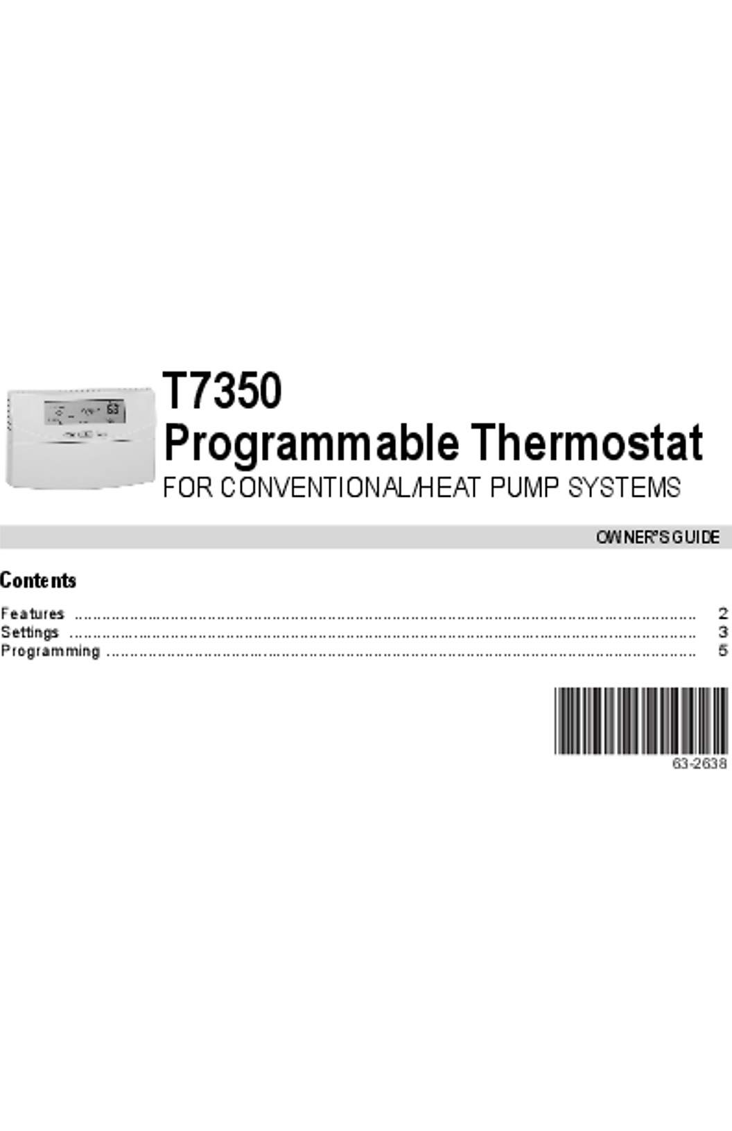 Honeywell 63-2638 - T7350 Programmable Thermostat for Conventional Heat Pump Systems