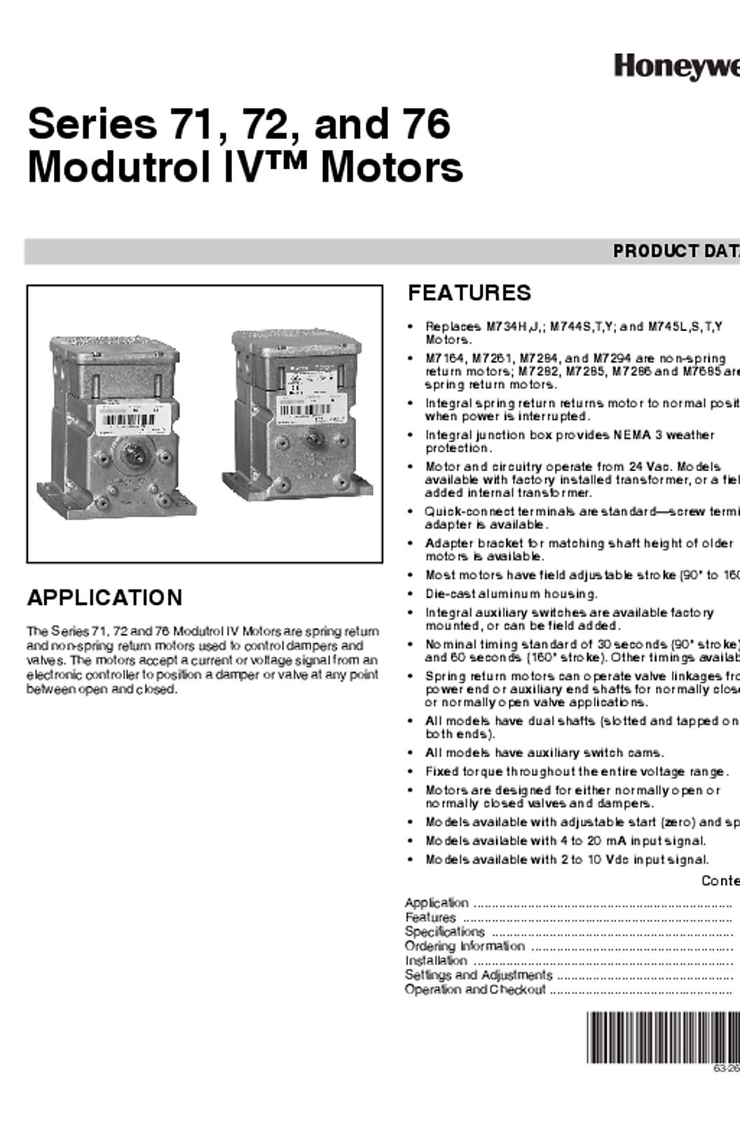 Honeywell 63-2640—08 - Series 71, 72, and 76 Modutrol IV™ Motors
