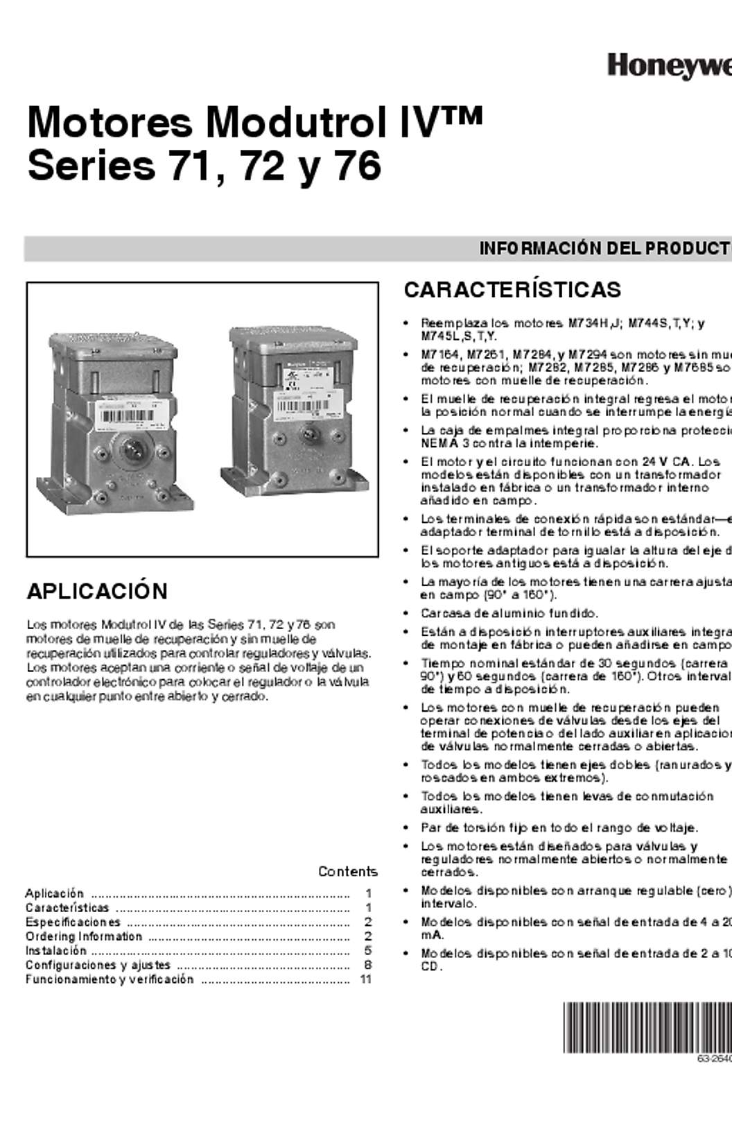 Honeywell 63-2640S—02 - Motores Modutrol IV™ Series 71, 72 y 76