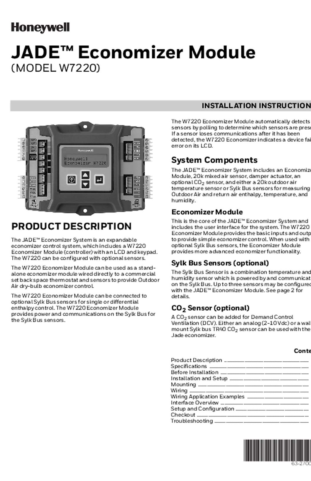 Honeywell 63-2700—11 - JADE™ Economizer Module