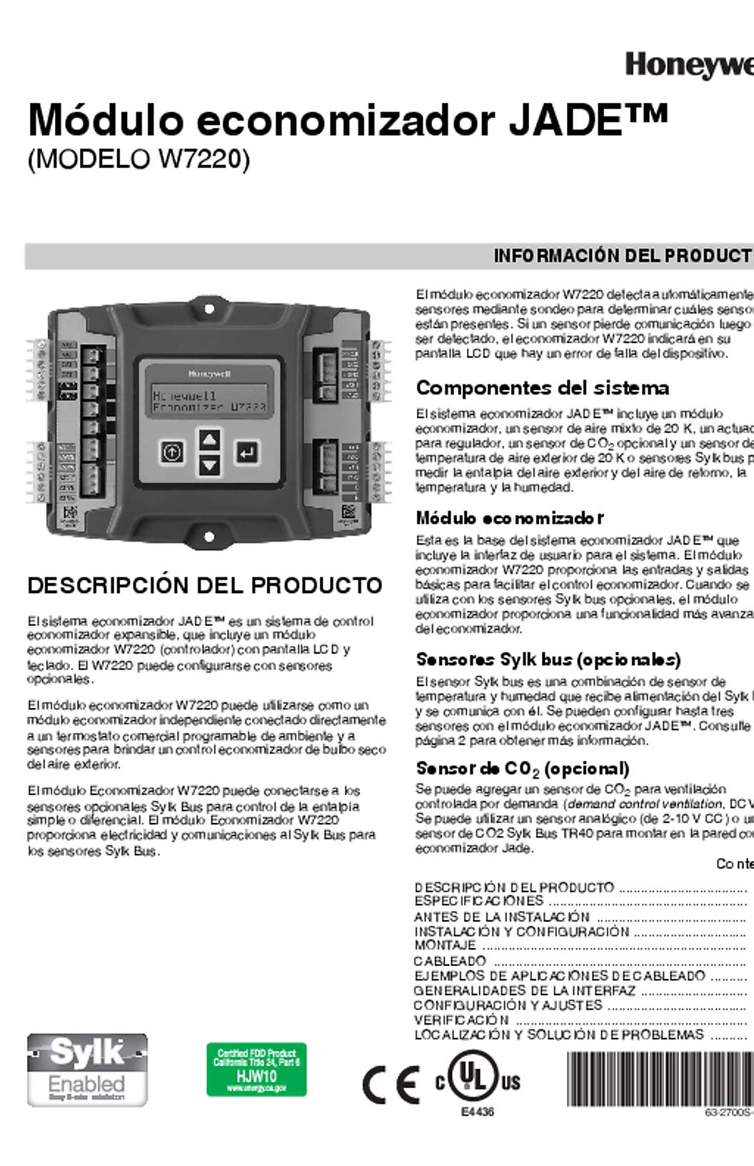 Honeywell 63-2700S—07 - Módulo economizador JADE