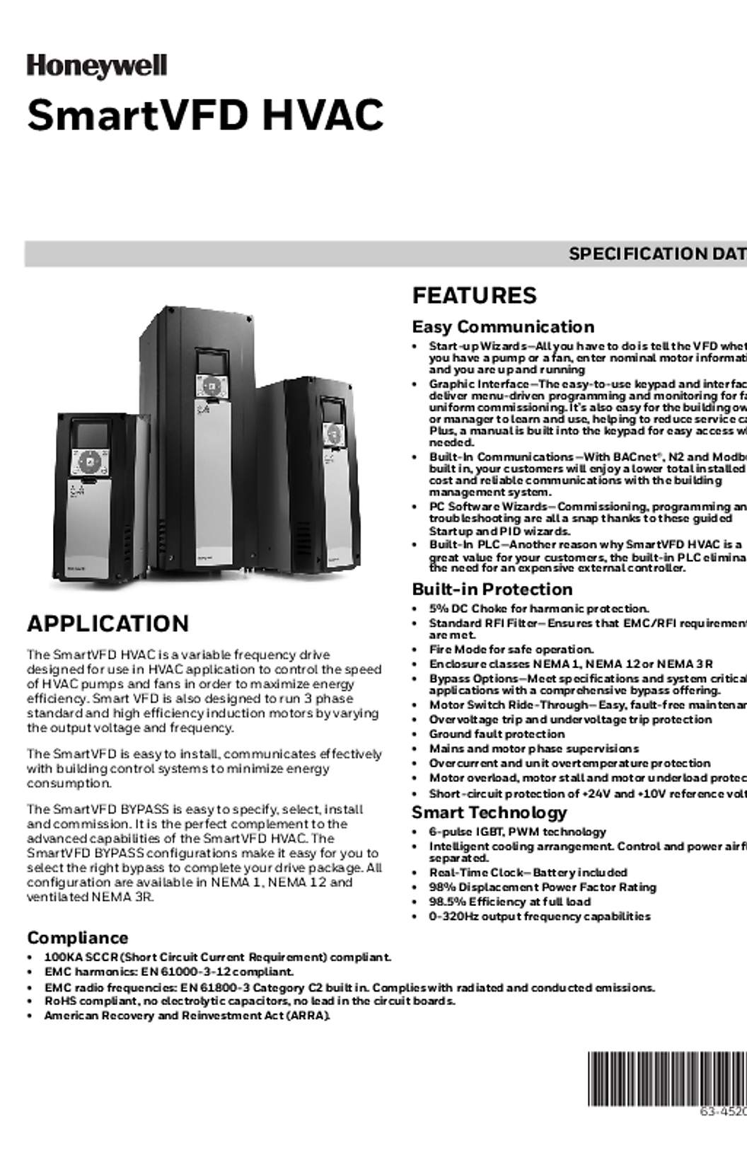 Honeywell 63-4520—10 - SmartVFD HVAC