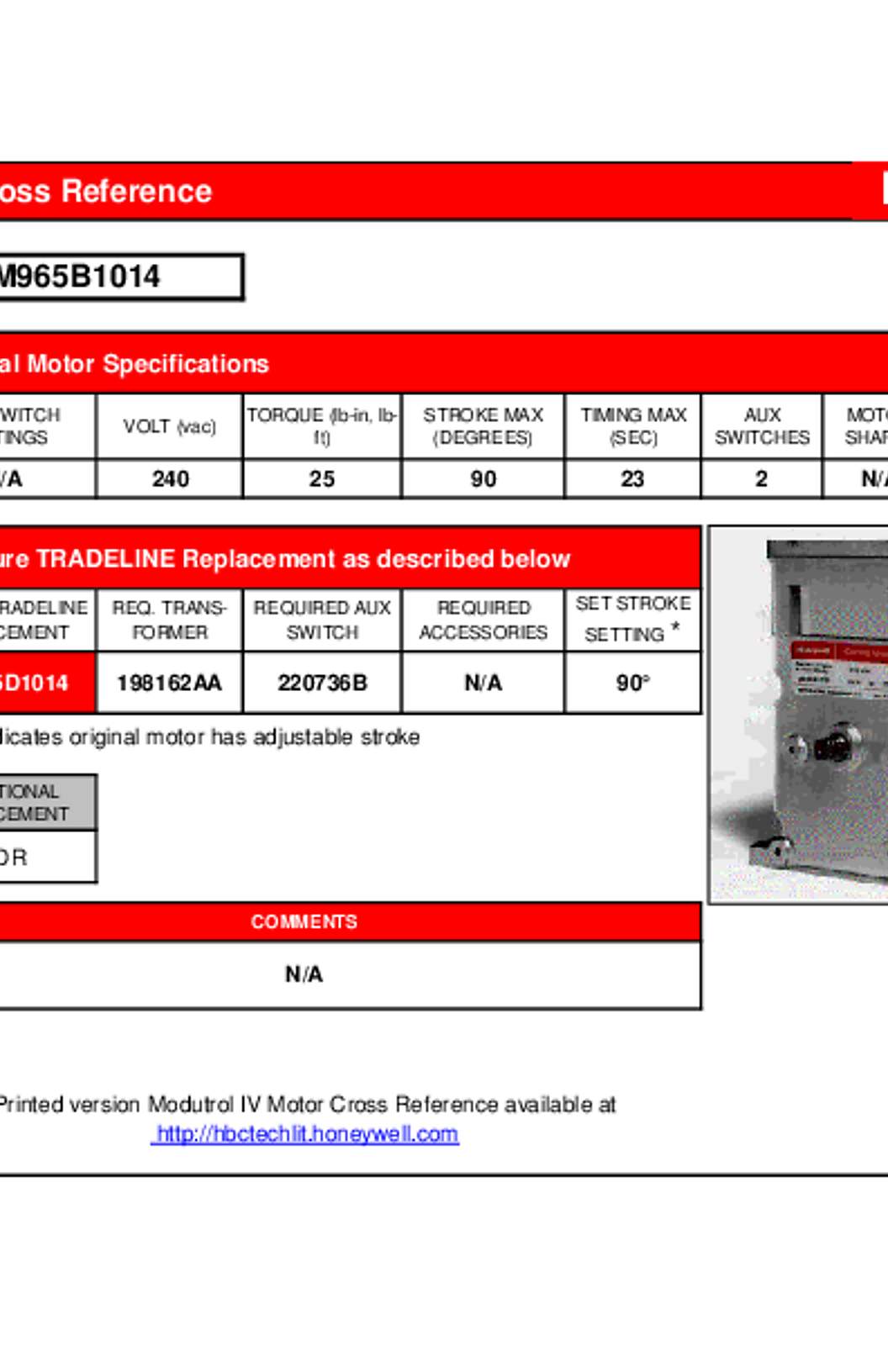 Honeywell Modutrol IV Motor Cross Reference