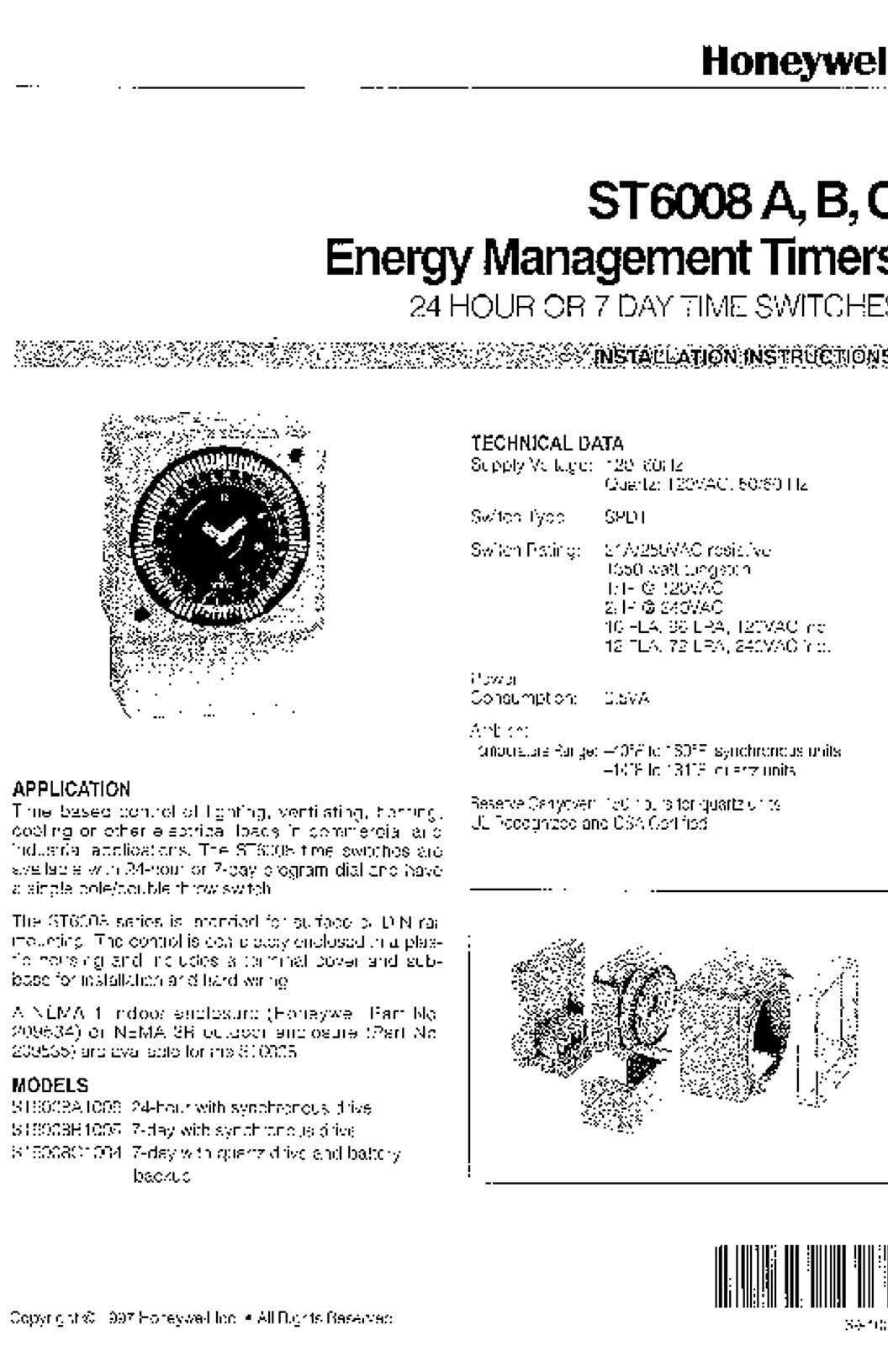 Honeywell 69-1038 - ST6008A, B, C Energy Management Timers
