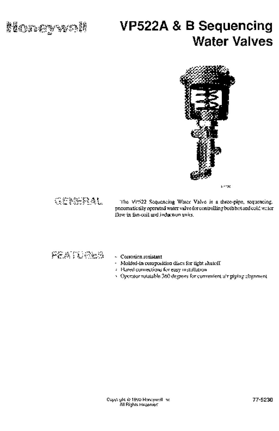 Honeywell Sequencing Water Valves Specification Data