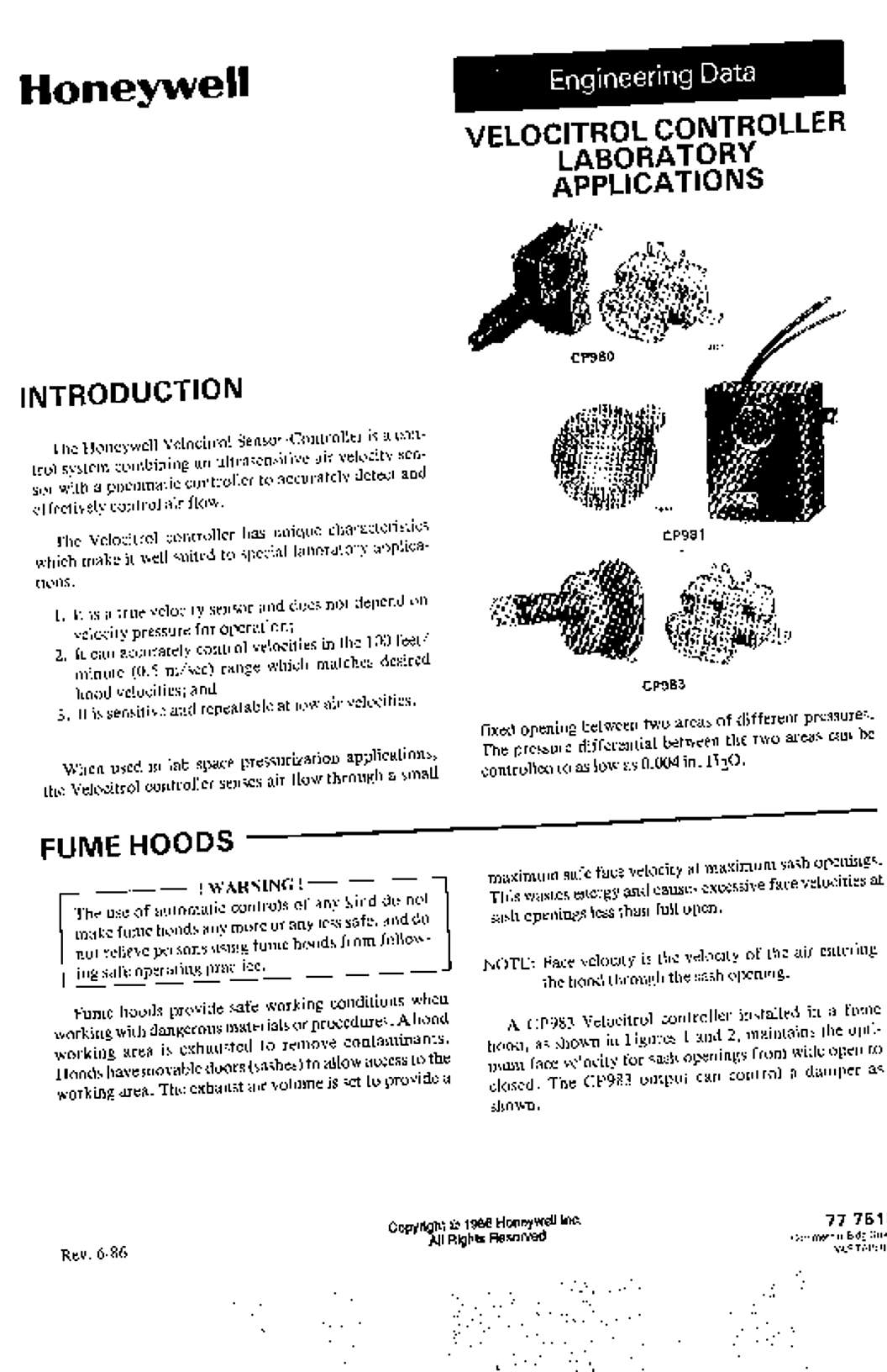 Honeywell Velocitrol Control Laboratory Applications