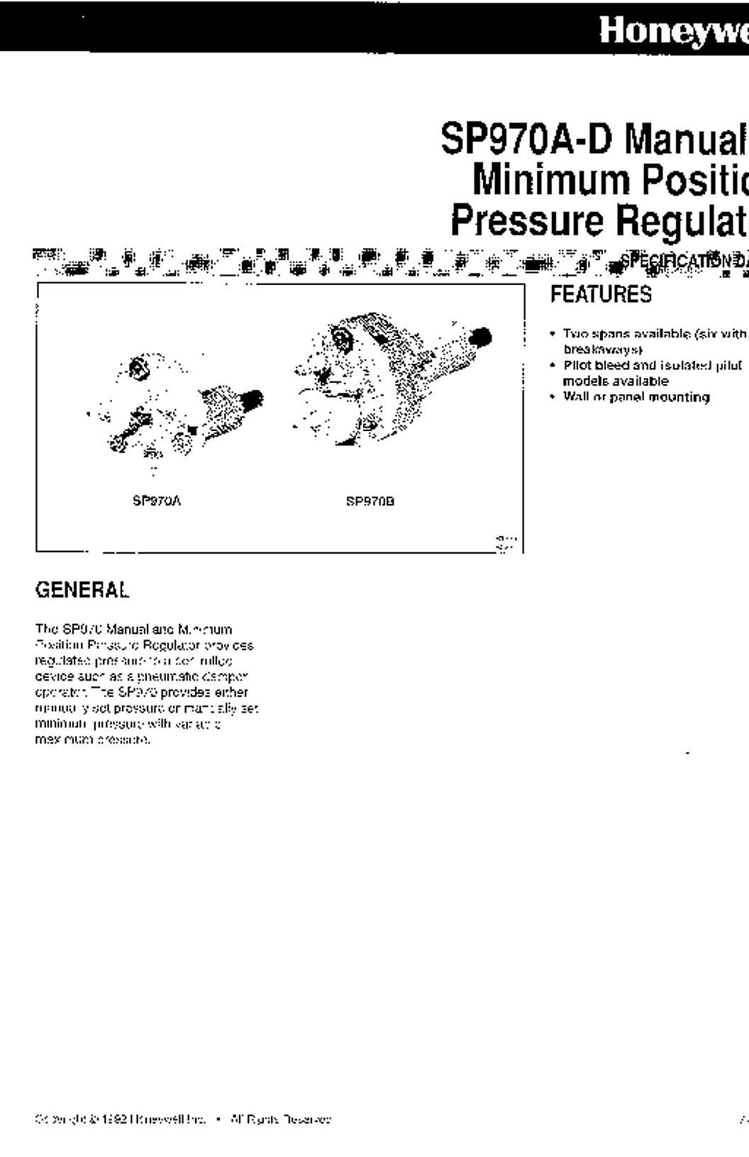Honeywell Manual and Minimum Position Pressure Regulator