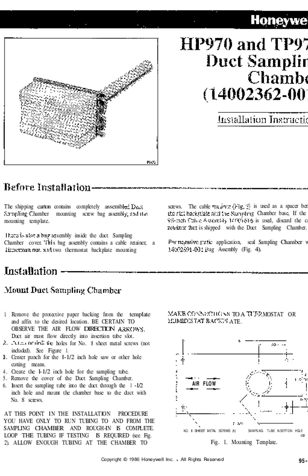 Honeywell 95-7176 - HP970 and TP970 Duct Sampling Chamber (14002362-001)