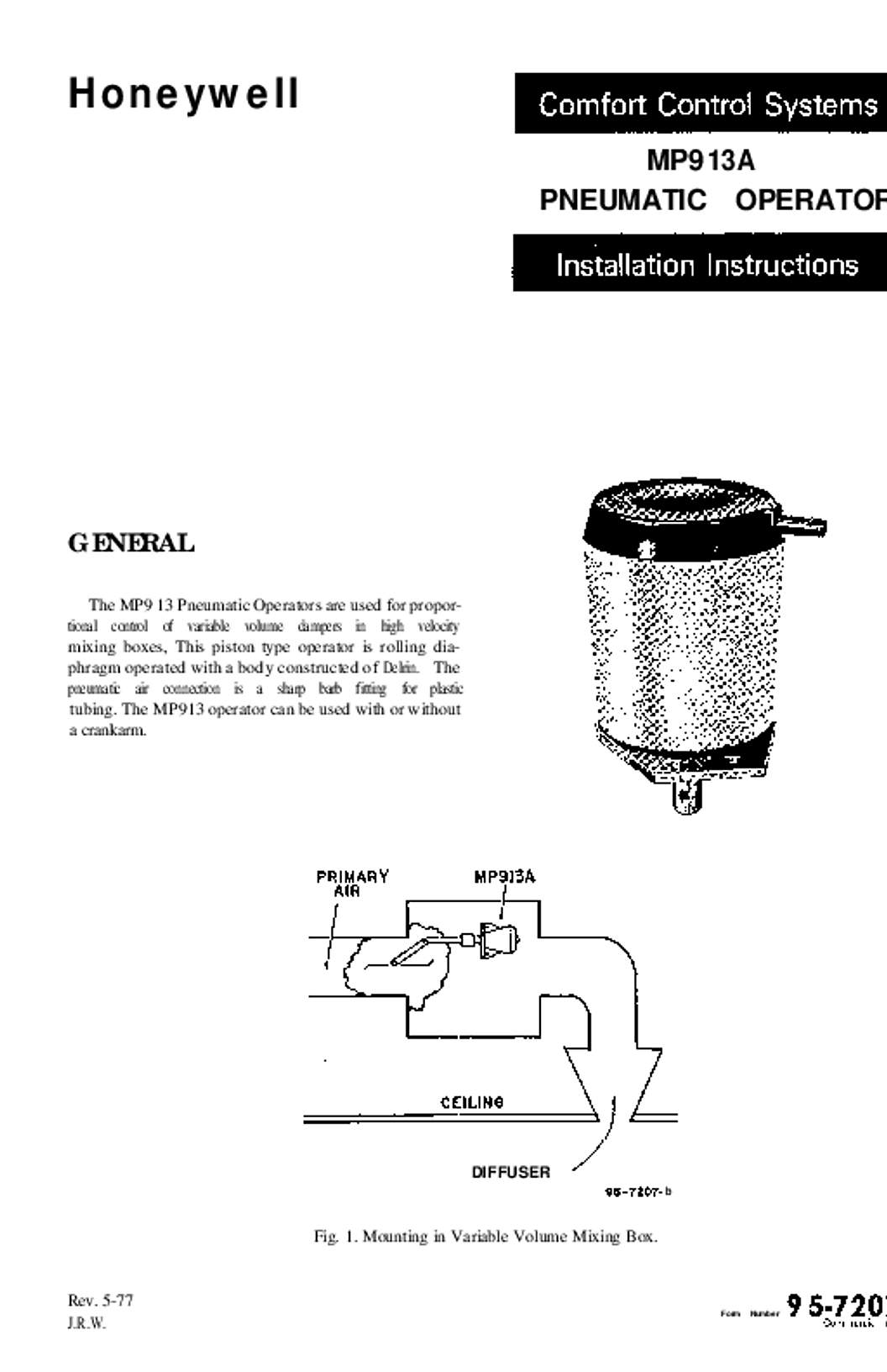 Honeywell 95-7207 - MP913A Pneumatic Operator