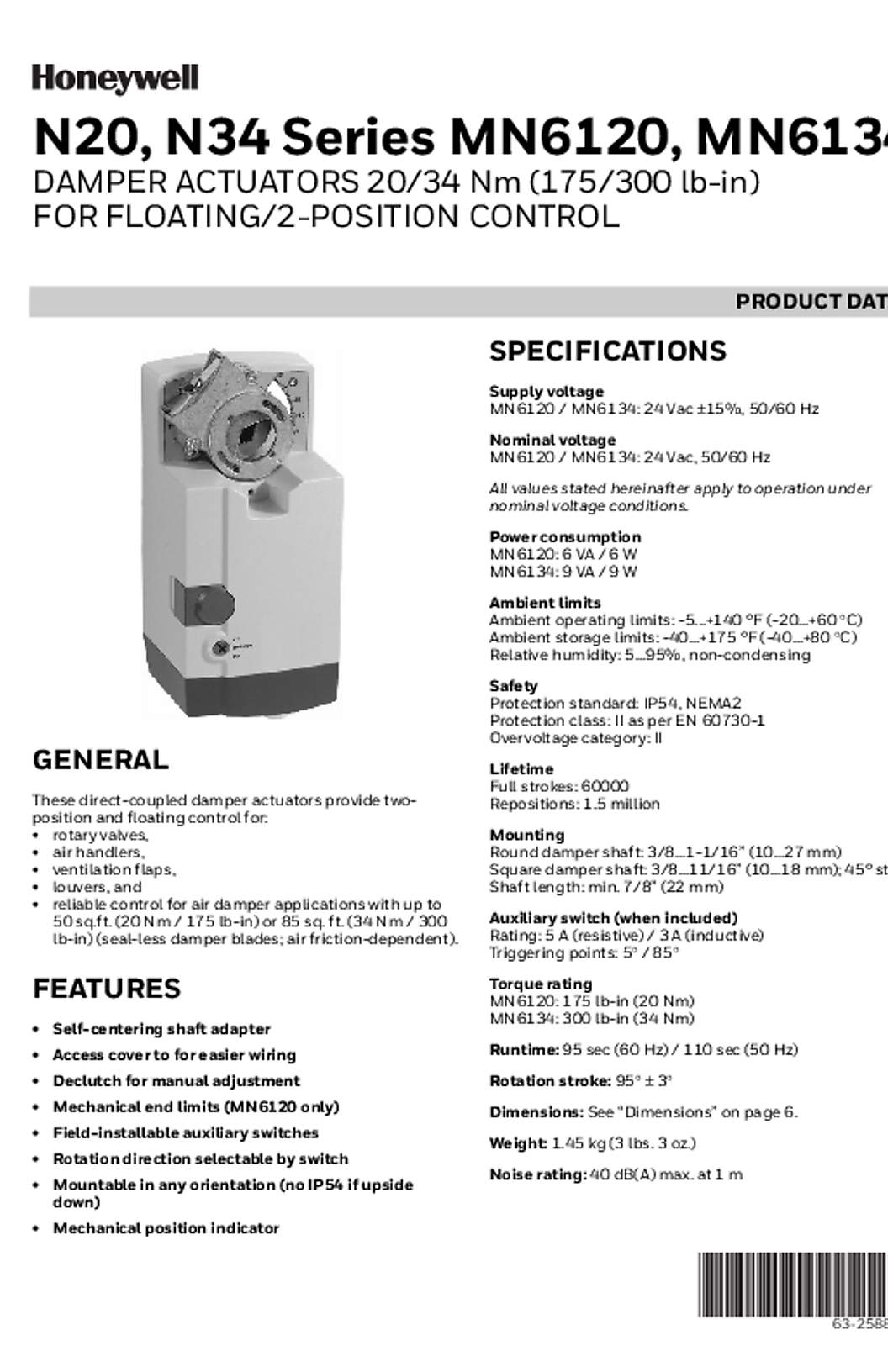 Honeywell MN6120 and MN6134 Product Data